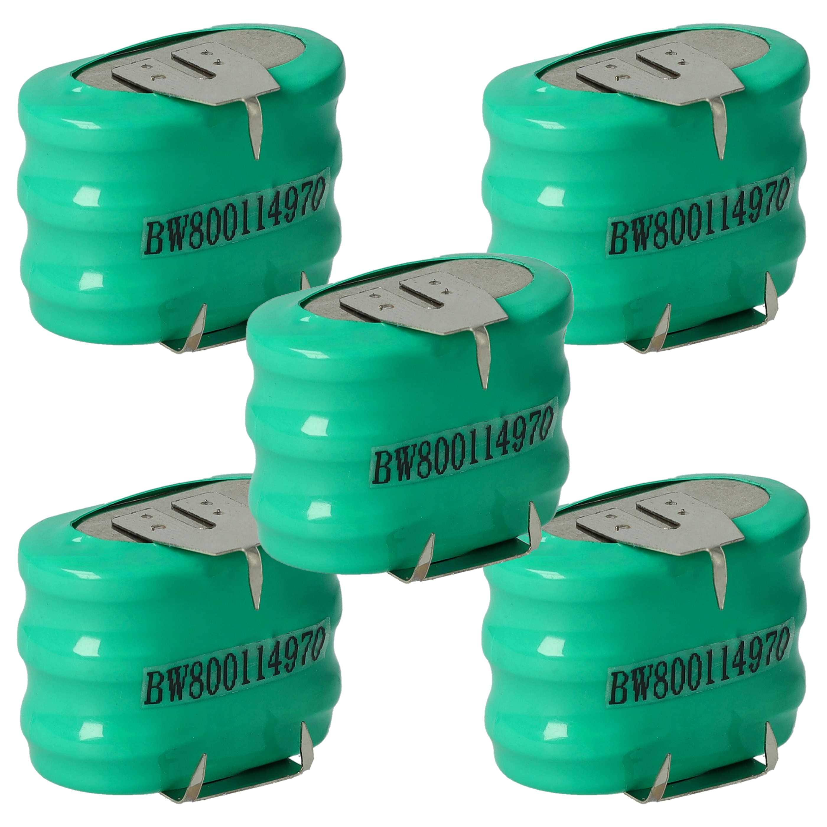 5x Button Cell Battery Type 3/V150H 3 Pins for Model Building Solar Lamps etc. - 150 mAh 3.6 V NiMH