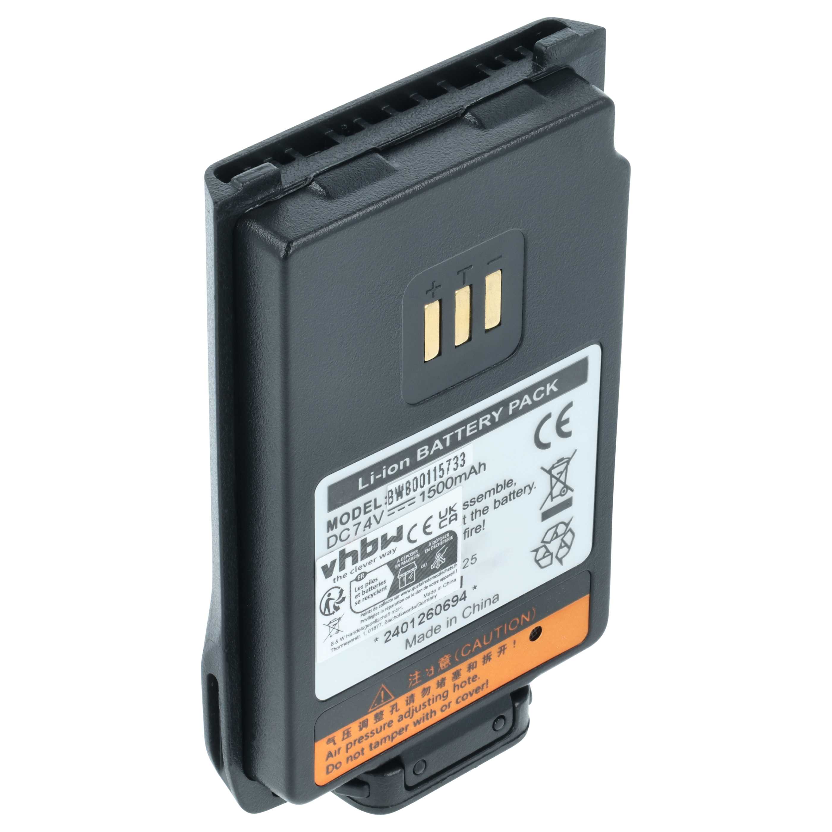 Radio Battery replaces Hyt / Hytera BL1502, BL2010 - 1500 mAh 7.4 V Li-Ion