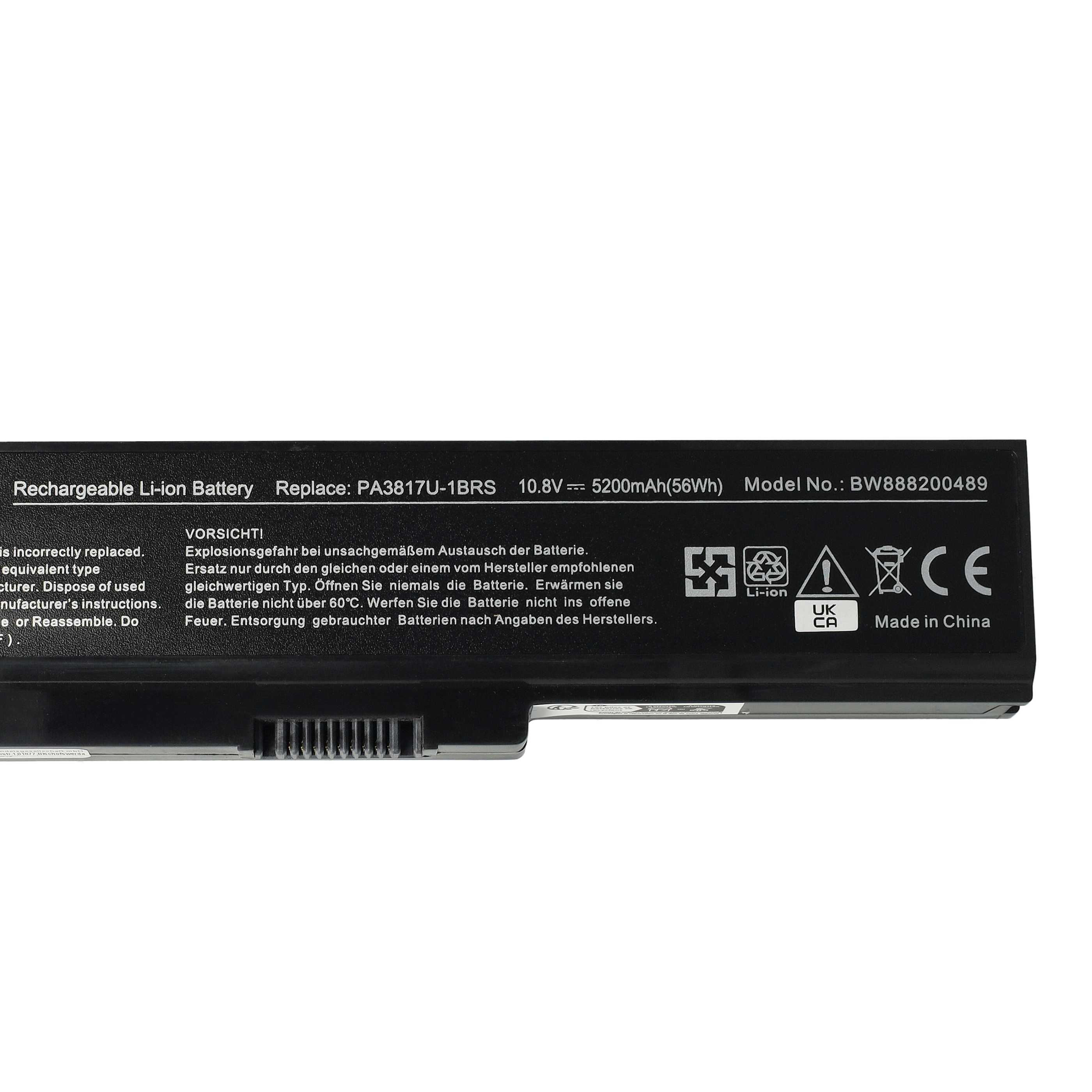 Batterie remplace Toshiba PA3817U-1BAS pour ordinateur portable - 5200mAh 10,8V Li-polymère, noir