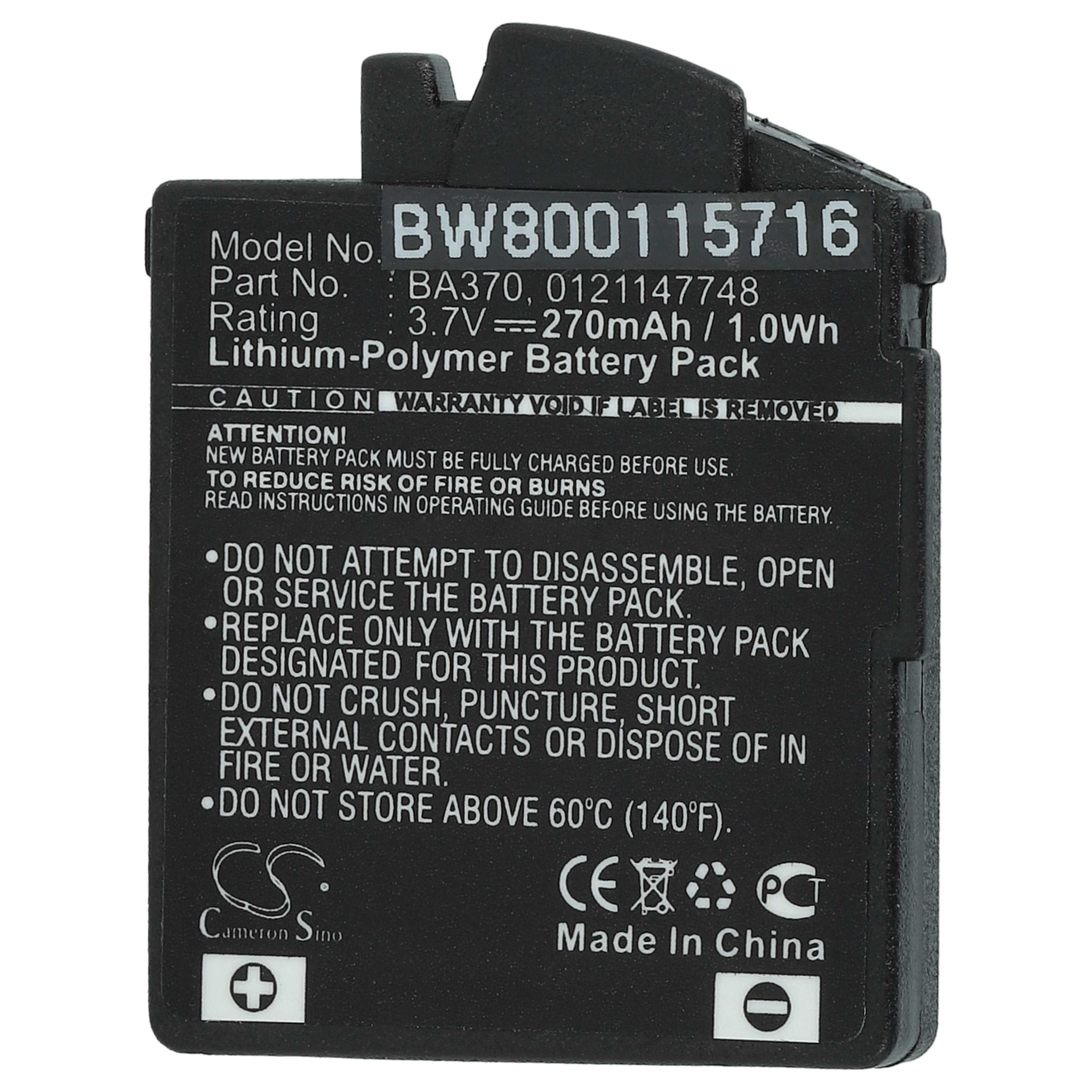 Akku (2 Stück) als Ersatz für Sennheiser 0121147748, BA370, BA-370PX, BA 370 PX - 270mAh 3,7V Li-Polymer