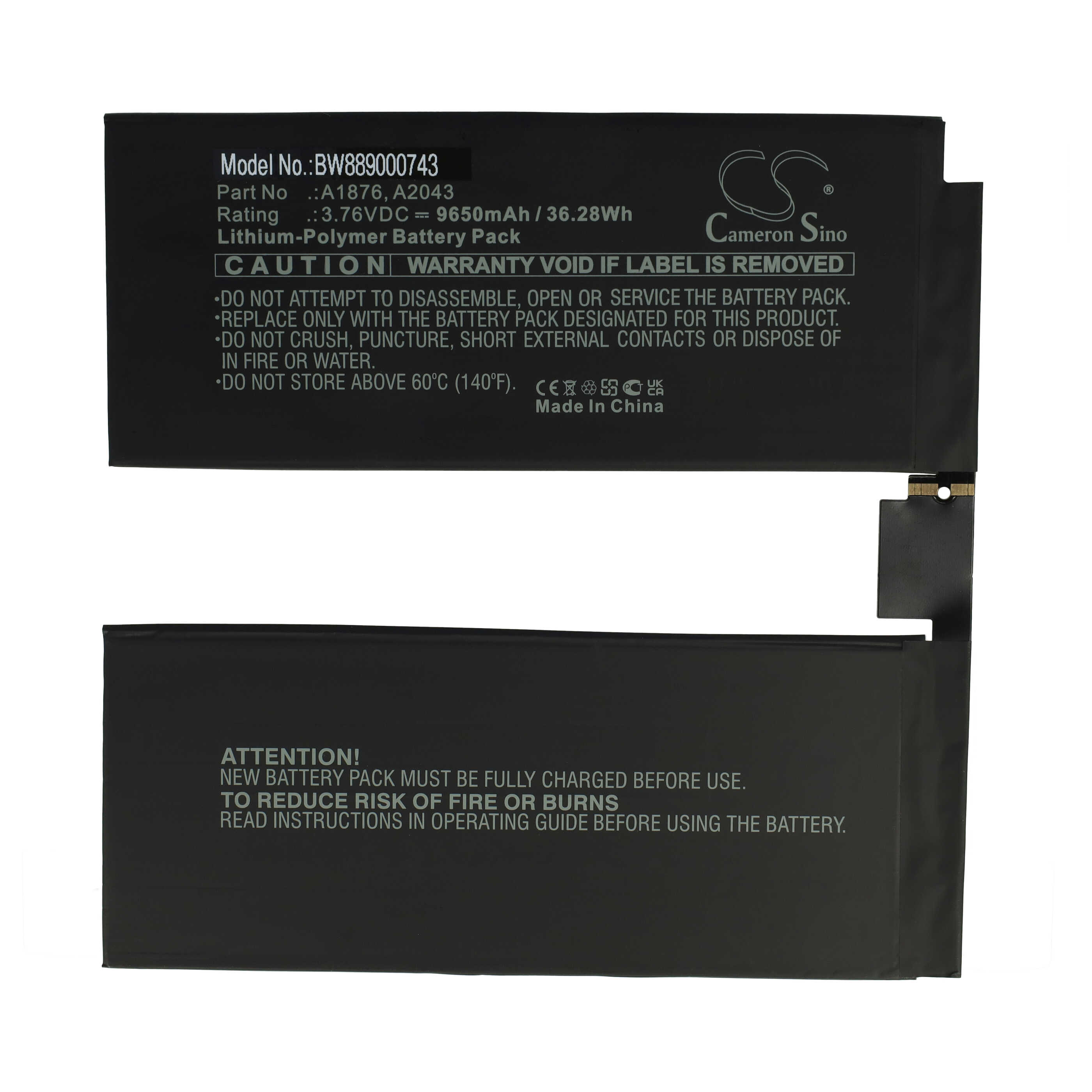 Batterie remplace Apple A1876, A2043 pour tablette - 9650mAh 3,76V Li-polymère