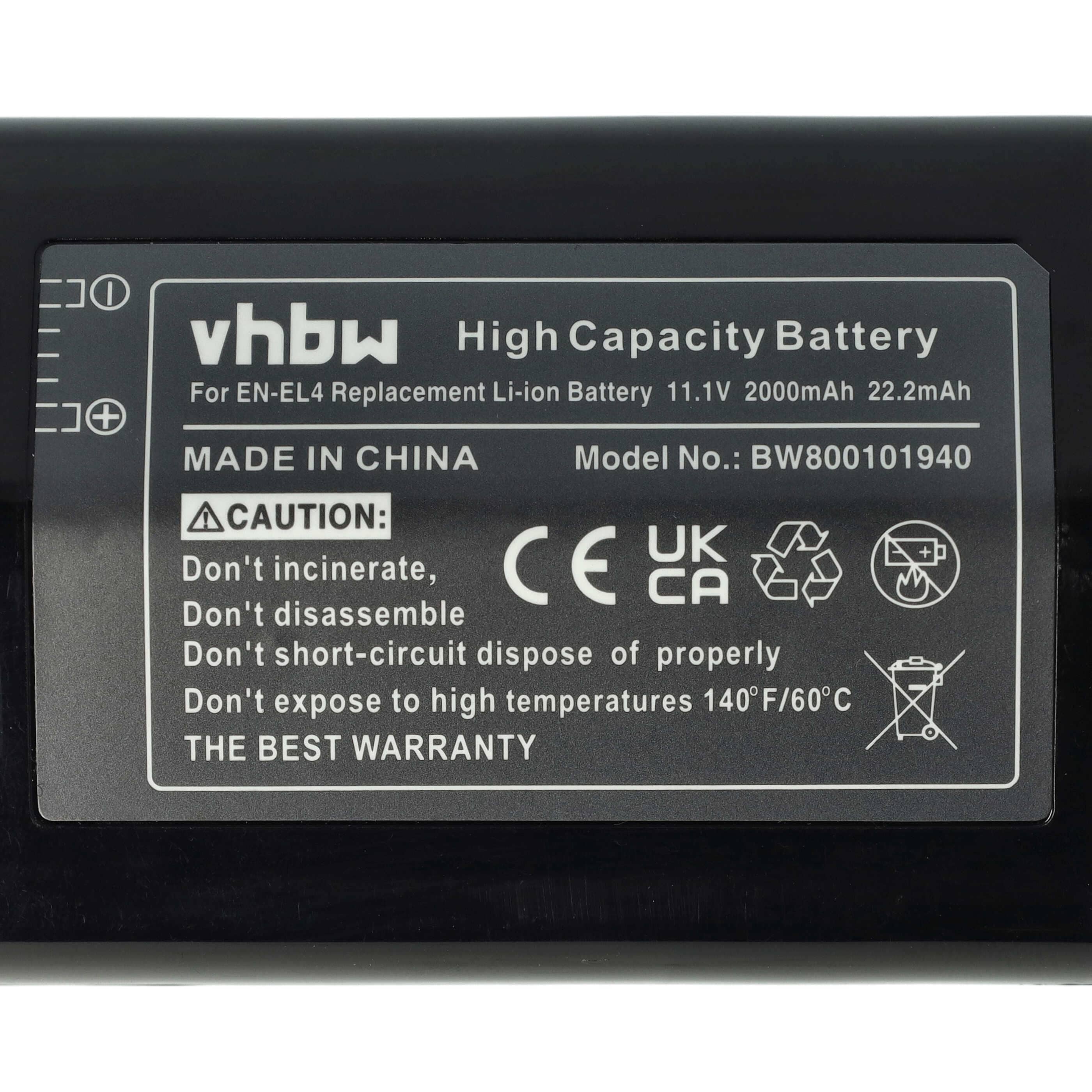 3x Battery replaces Nikon EN-EL4, EN-EL4a - 2000mAh, 11.1V, Li-Ion