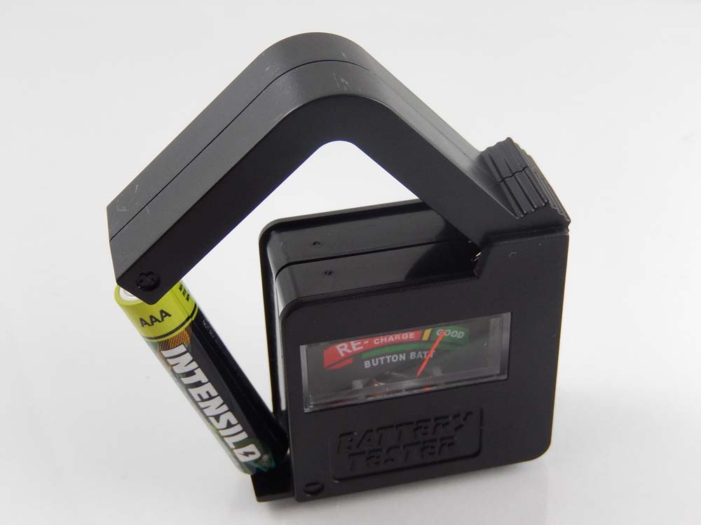vhbw tester di batterie con display analogico per AAAA, AAA, AA, batterie da 9 V - 5,3 x 5,5 x 2,4 cm nero