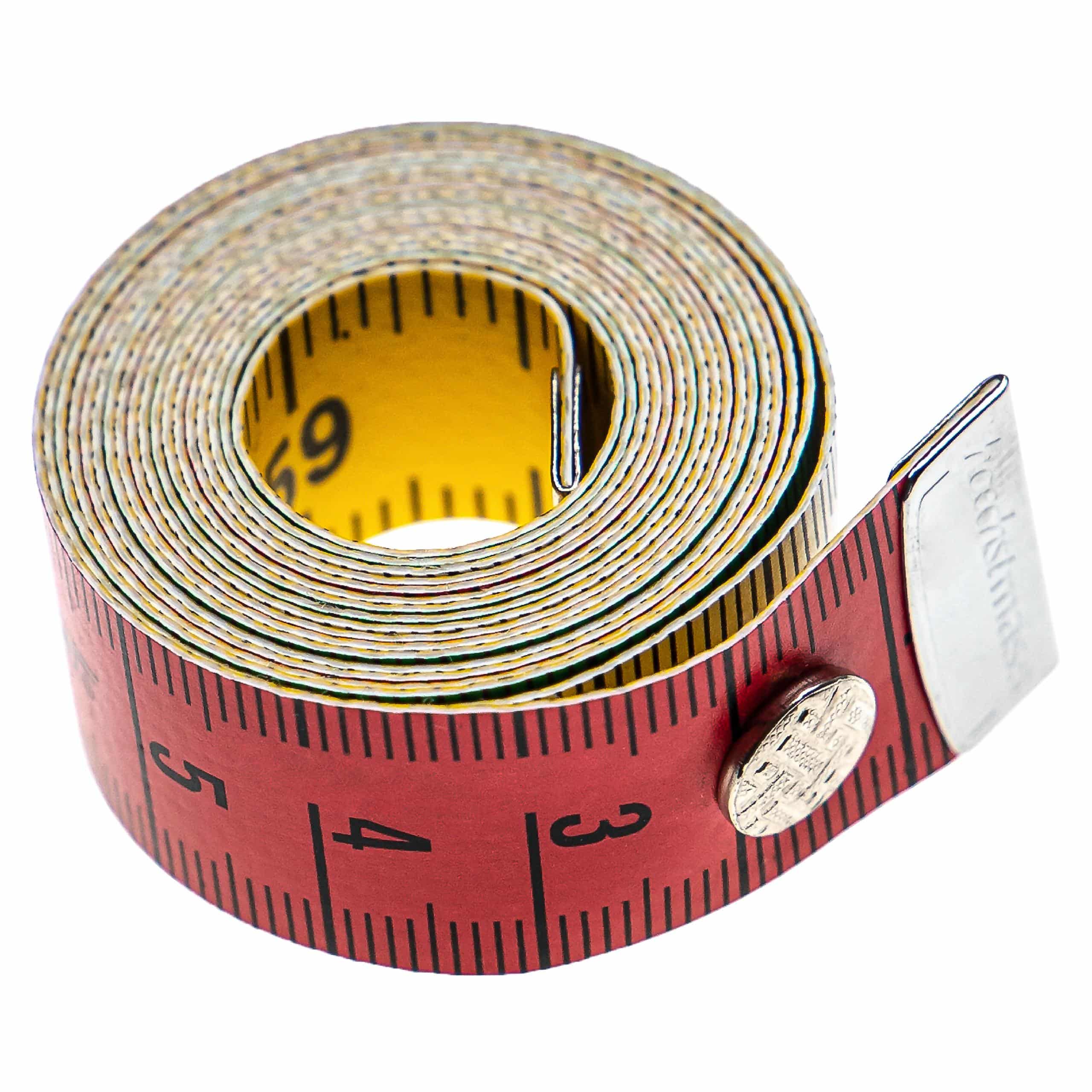 vhbw Tailor's Measuring Tape with Push Button - Metre Measure, 150 cm, 4 Colours, Cm + Inch Scale, Flexible