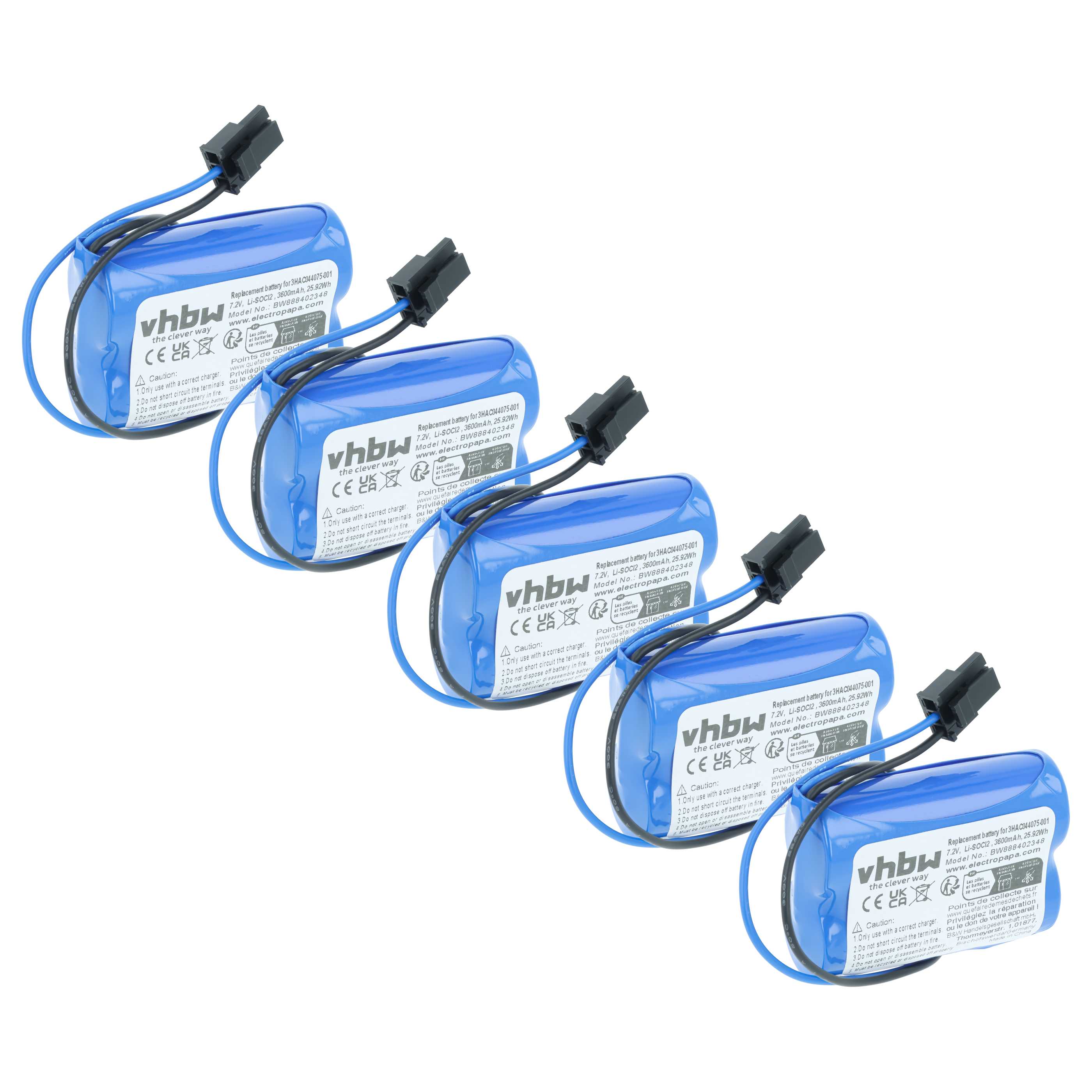 5x Batería reemplaza ABB 3HAC044075-001/01, 3HAC044075-001 para robot industrial - 3600 mAh 7,2 V Li-SOCl2