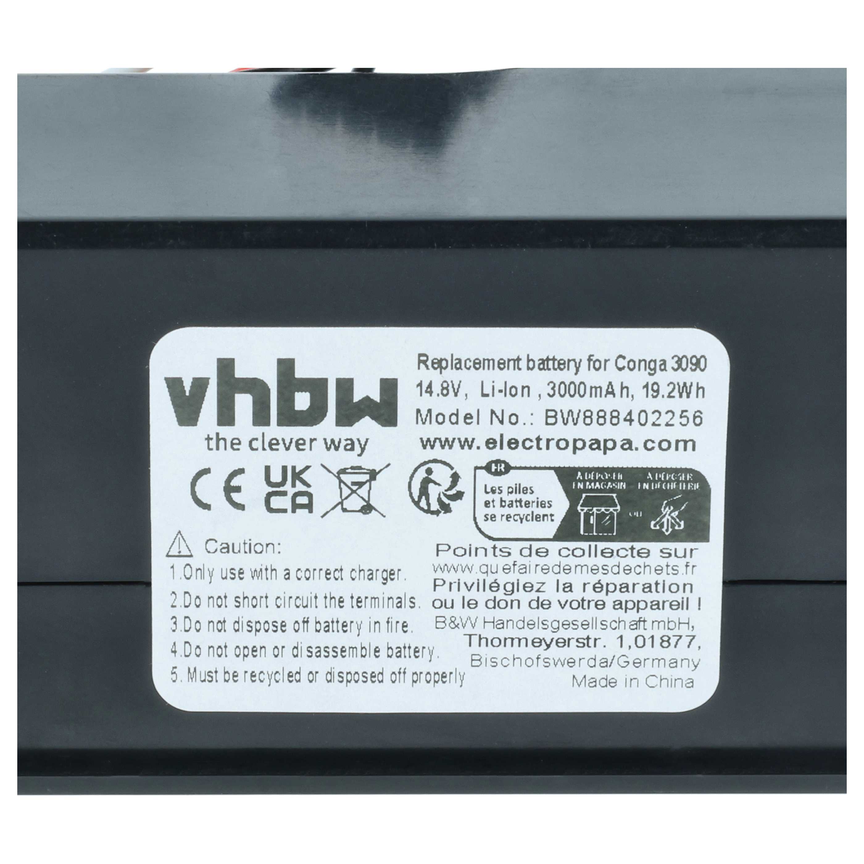 Battery replaces Cecotec 05173, 05421 for Cecotec 3000mAh, 14.8V, Li-Ion
