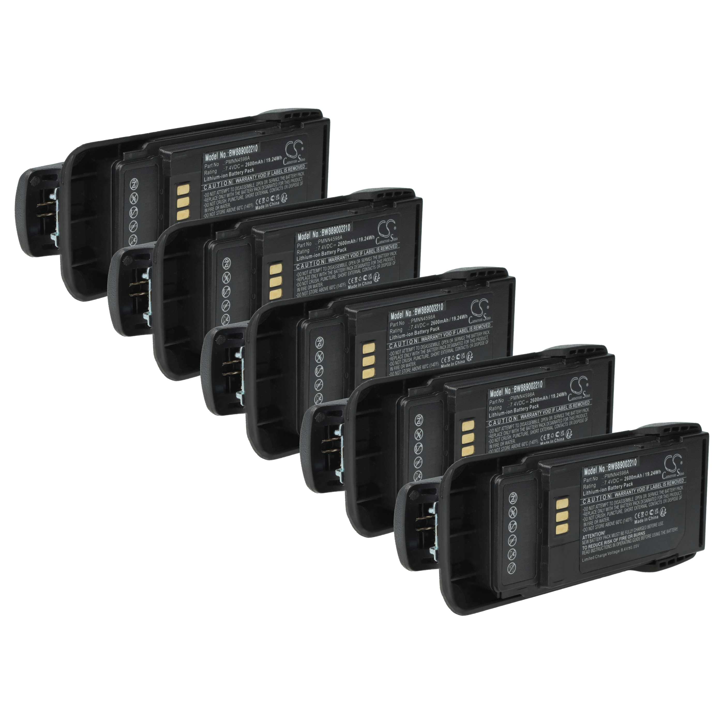 Radio 5x Battery replaces Motorola PMNN4600A, PMNN4598A - 2600 mAh 7.4 V Li-Ion + Belt Clip