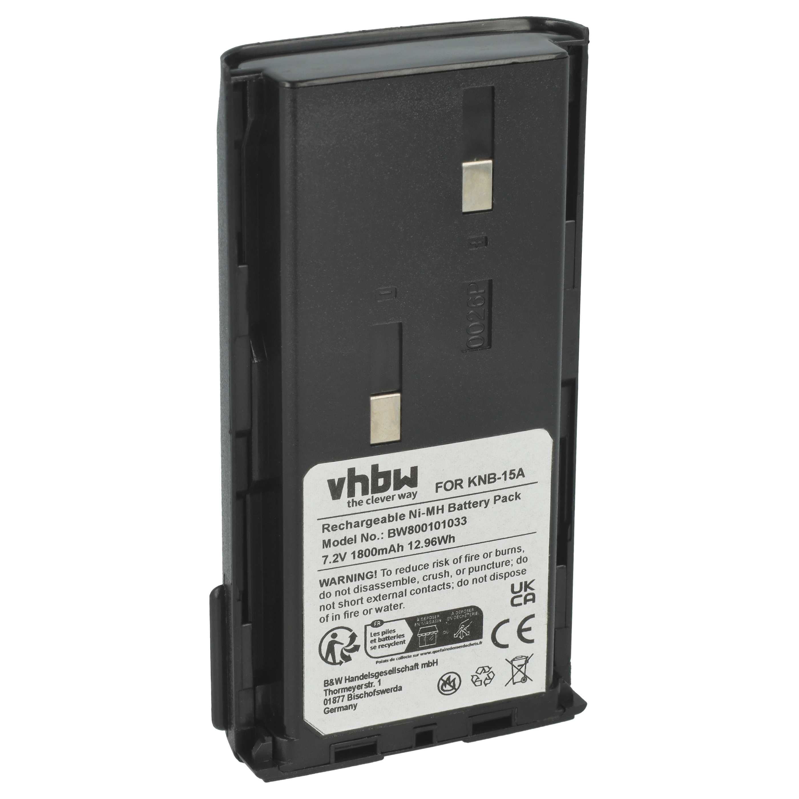 Batteria sostituisce Bidatong BD-15-L per dispositivo radio Kenwood - 1800mAh 7,2V NiMH