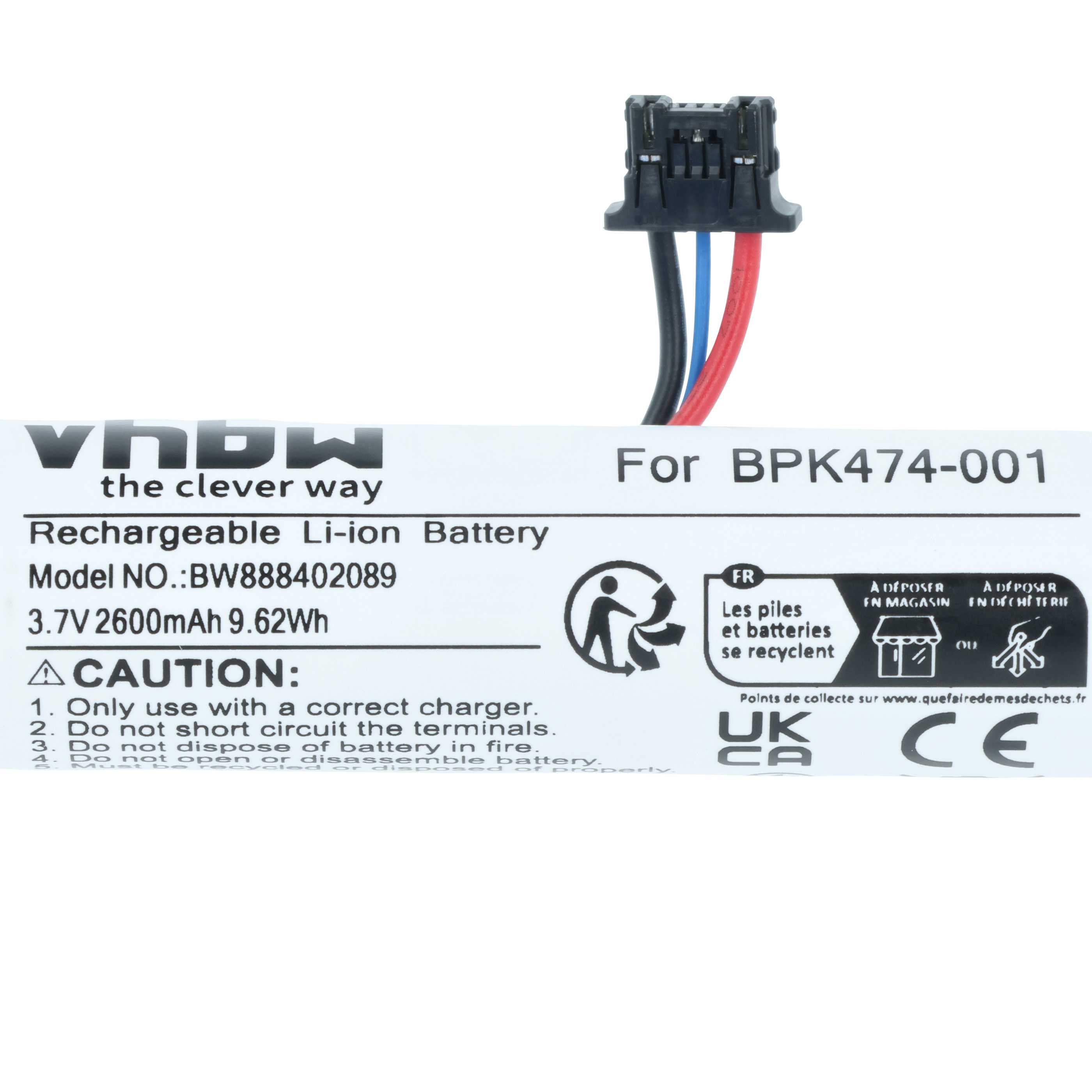 5x Batería reemplaza VeriFone BPK474-001 para escáner código de barras (2600 mAh, 3,7 V, Li-Ion)