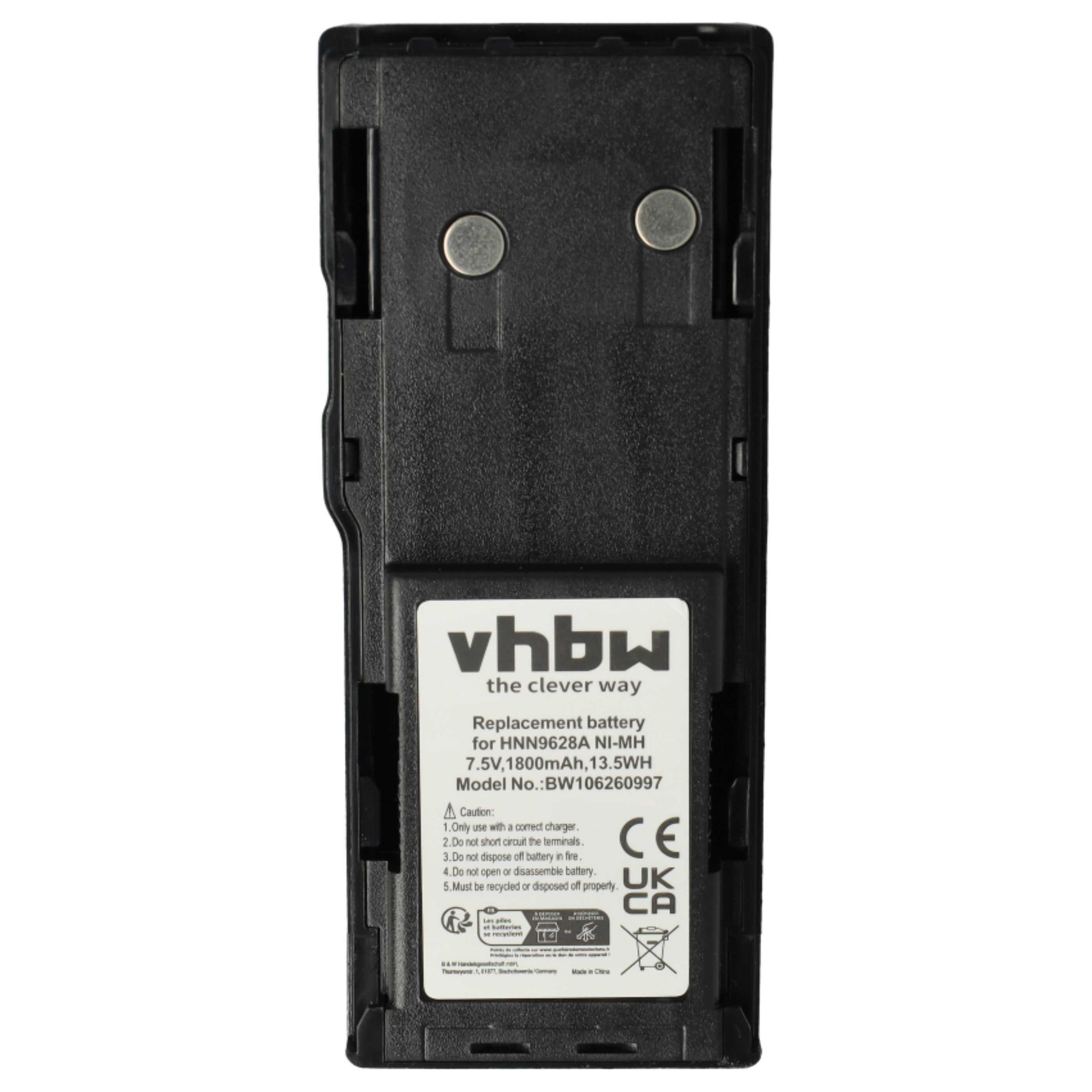 Radio 2x Battery replaces Motorola HNN8133C, HNN9628A, HNN8308A, HNN9628 - 1800 mAh 7.5 V NiMH + Belt Clip