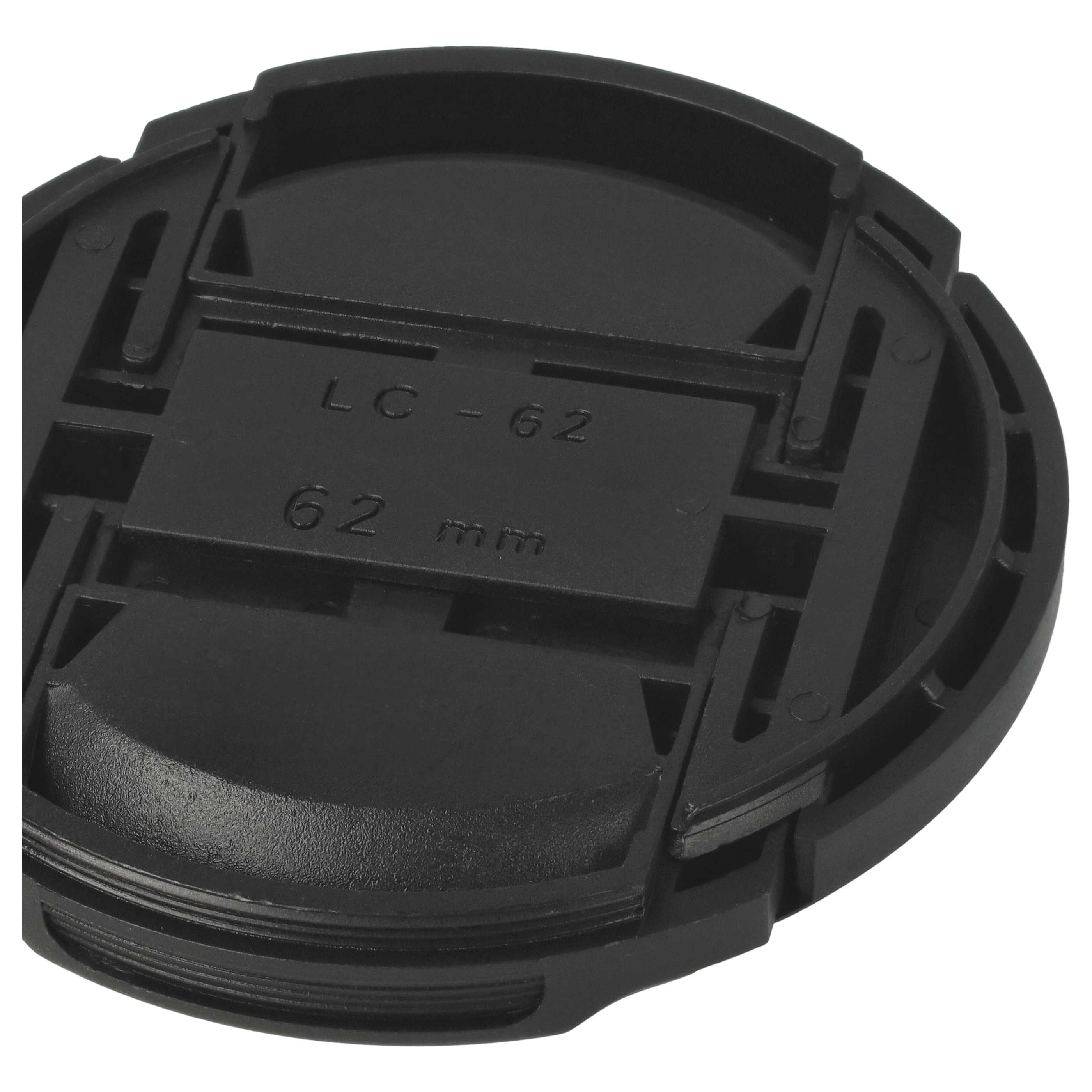 Bouchon d'objectif 62 mm - Prise centrée, plastique, noir