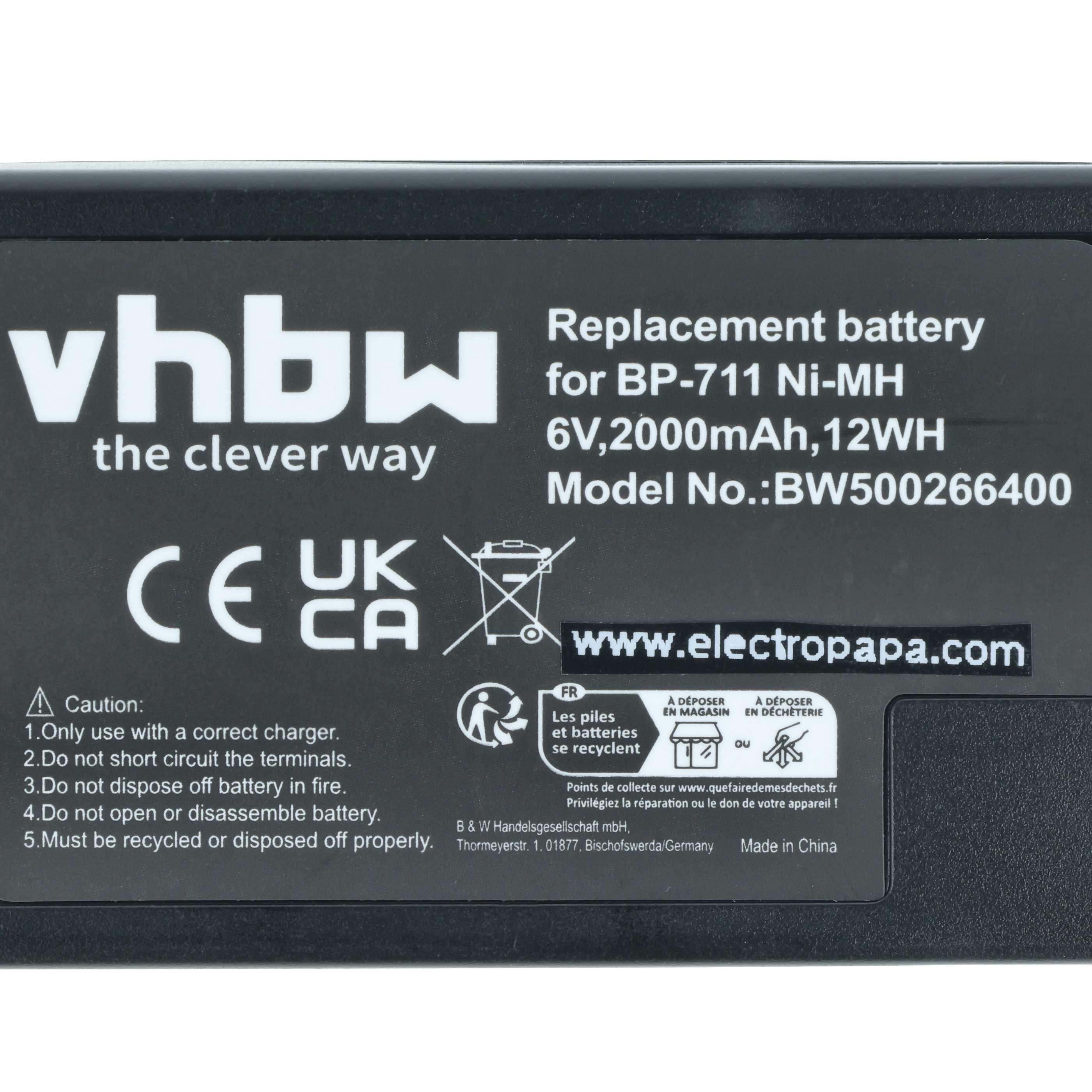 Videocamera Battery replaces Canon BP-818, BP-729, BP-726, BP-722D, BP-714, BP-711 - 2000 mAh 6 V NiMH