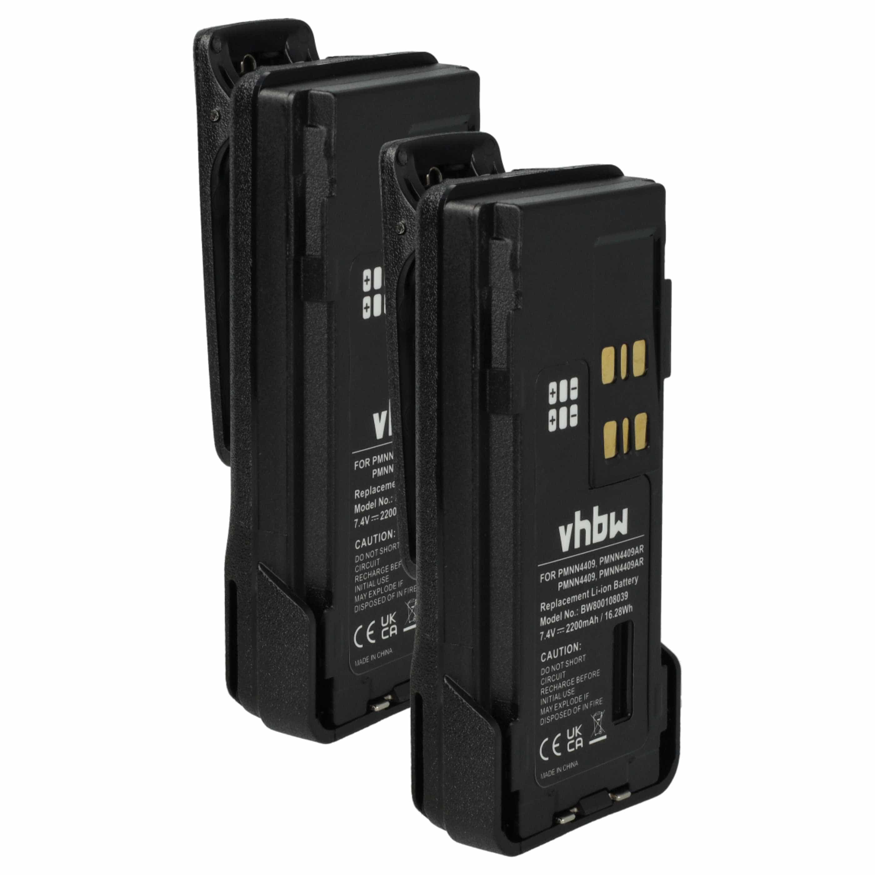 Radio 2x Battery replaces Motorola PMNN4406BR, PMNN4406, PMNN4409 - 2200 mAh 7.4 V Li-Ion + Belt Clip