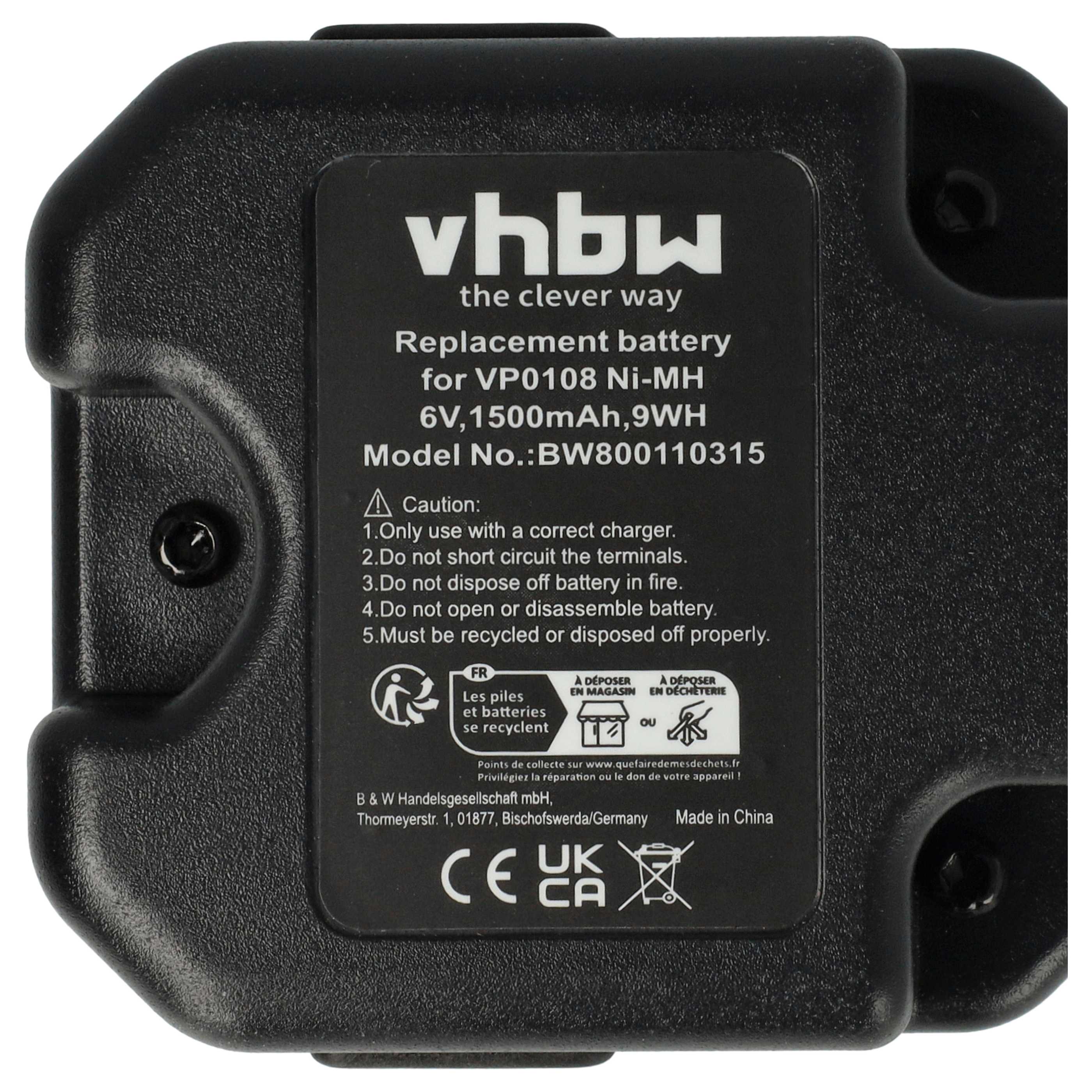 Battery replaces Senco VP0108, VP0109 for Electric Power Tool - 1500 mAh, 6 V, NiMH
