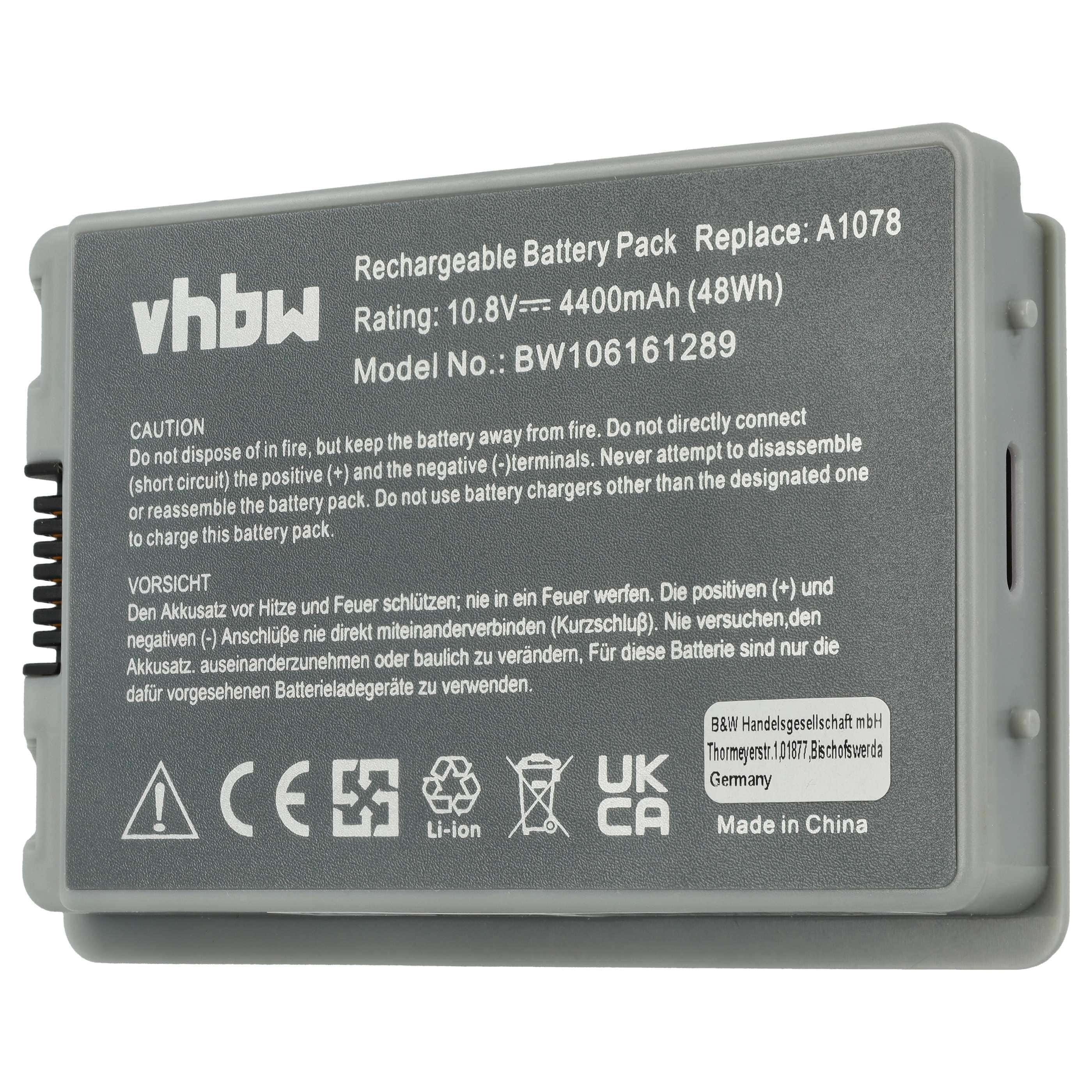 Notebook-Akku als Ersatz für Apple M9325G/A, A1148, A1045, A1078, M9325 - 4400mAh 10,8V Li-Ion, anthrazit-grau