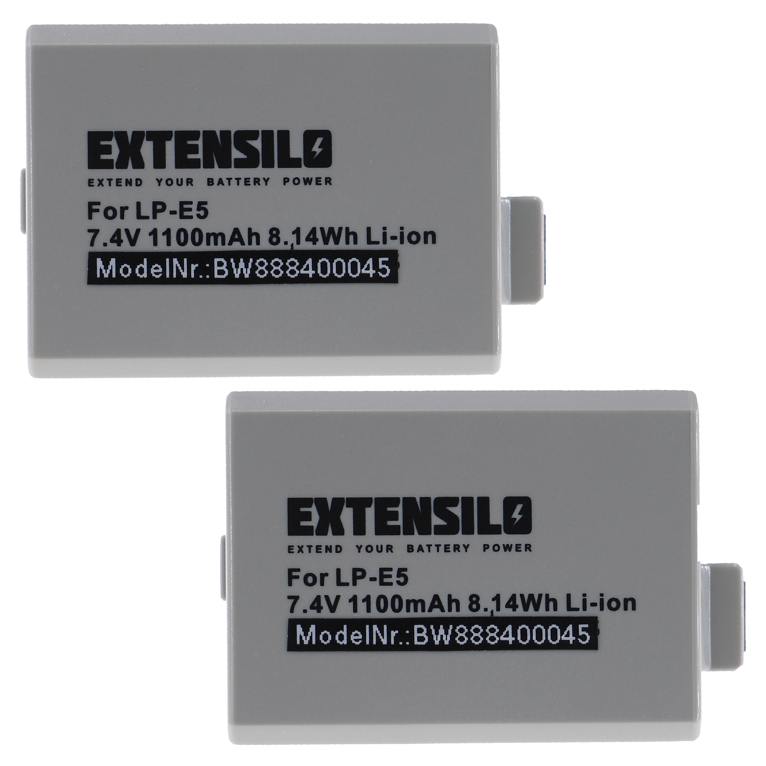 2x Battery replaces Canon LP-E5, LC-E5 - 1100mAh, 7.4V, Li-Ion