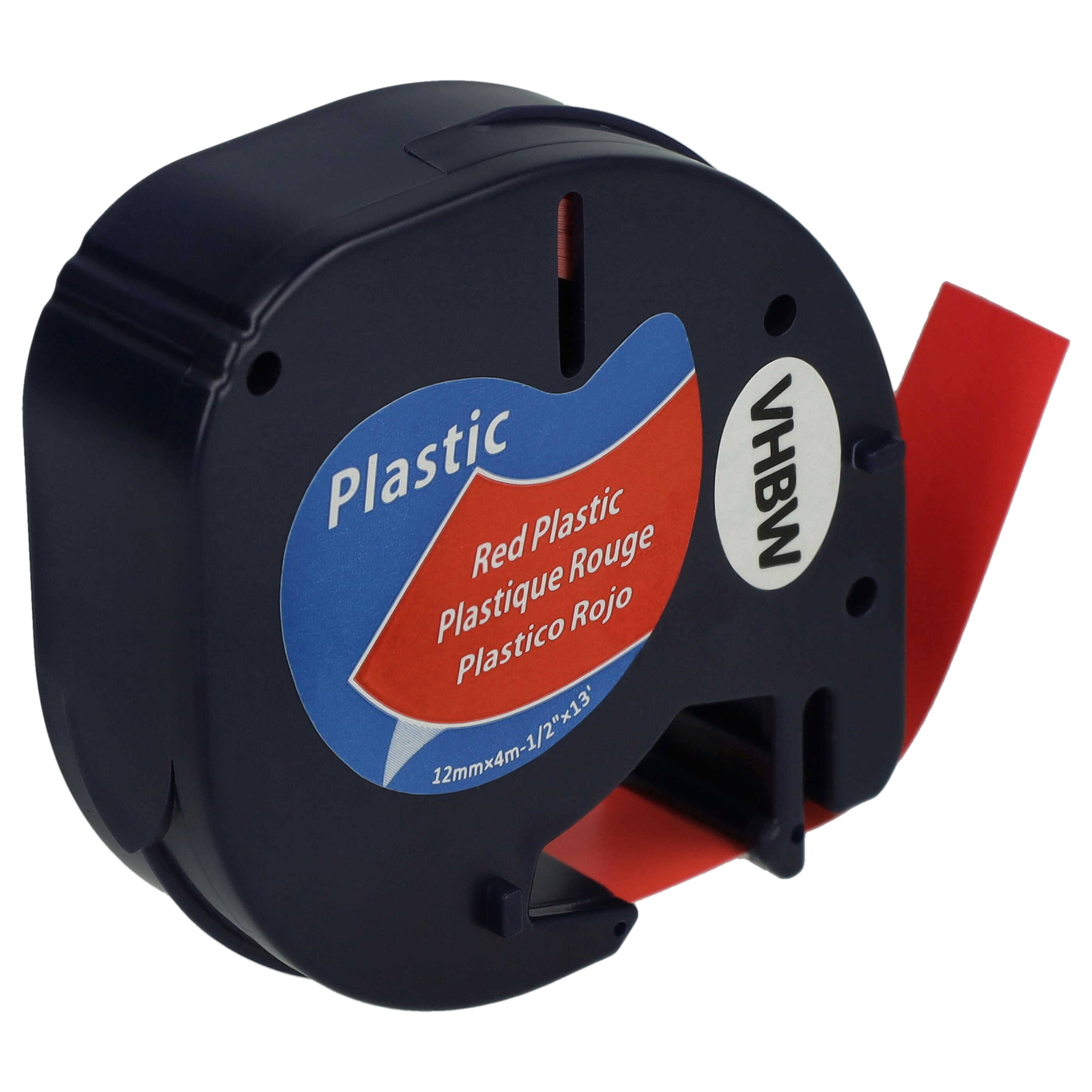 Label TapePlastic as Replacement for Dymo 91223, S0721630 - 12 mm Black to Red, plastic