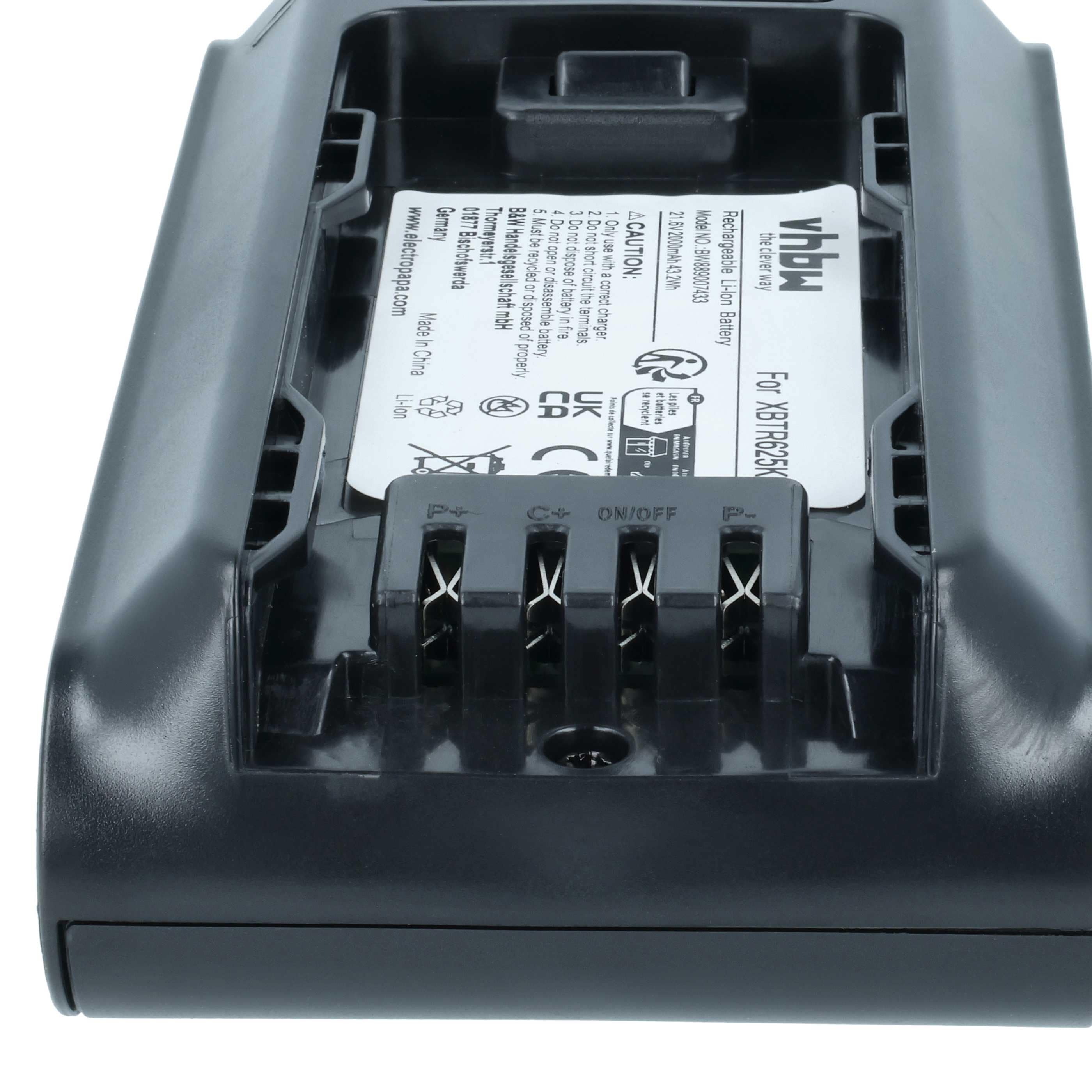 Battery replaces Shark XBTR625KSLN, XBTR625KSLEU, XBTR625KDC, XBTR625 for Shark 2000mAh, 21.6V, Li-Ion