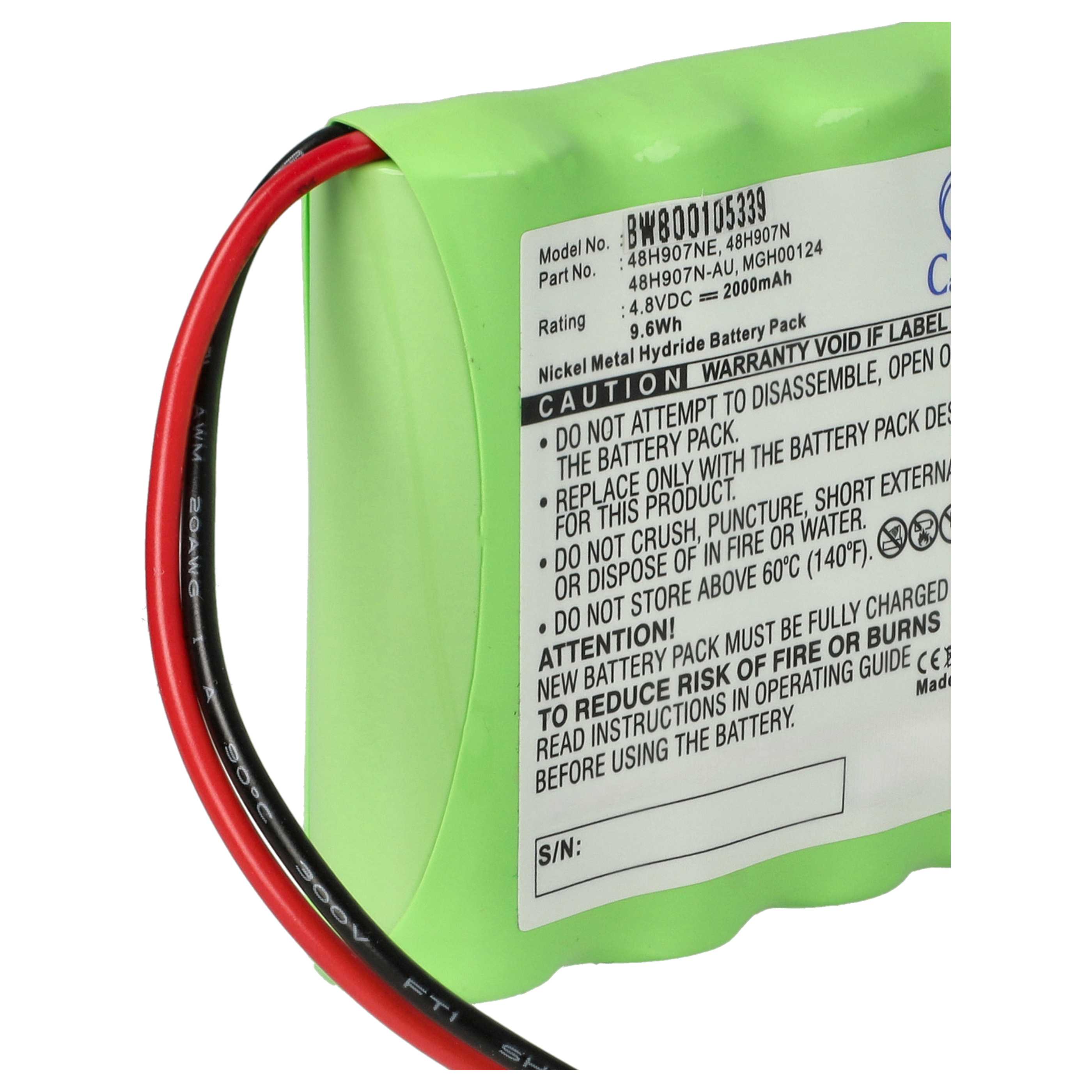 Batería reemplaza Omron 48H907N-AU, 48H907N, MGH00124, 48H907NE para tecnología médica (2000 mAh, 4,8 V, NiMH)