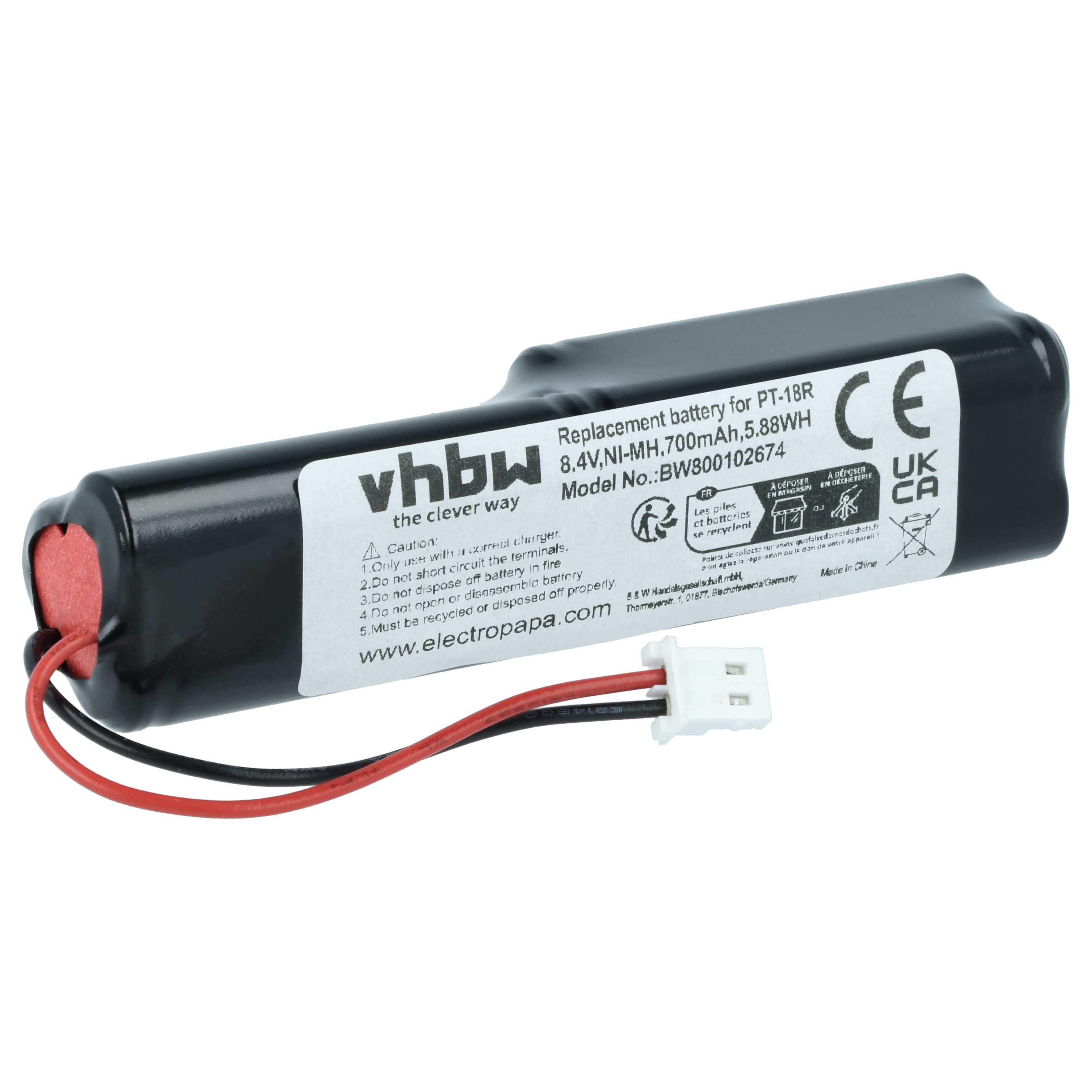 Batteria sostituisce Brother BBP-18, LN6044001, BA-18R, PT-18R per stampante - 700mAh 8,4V NiMH