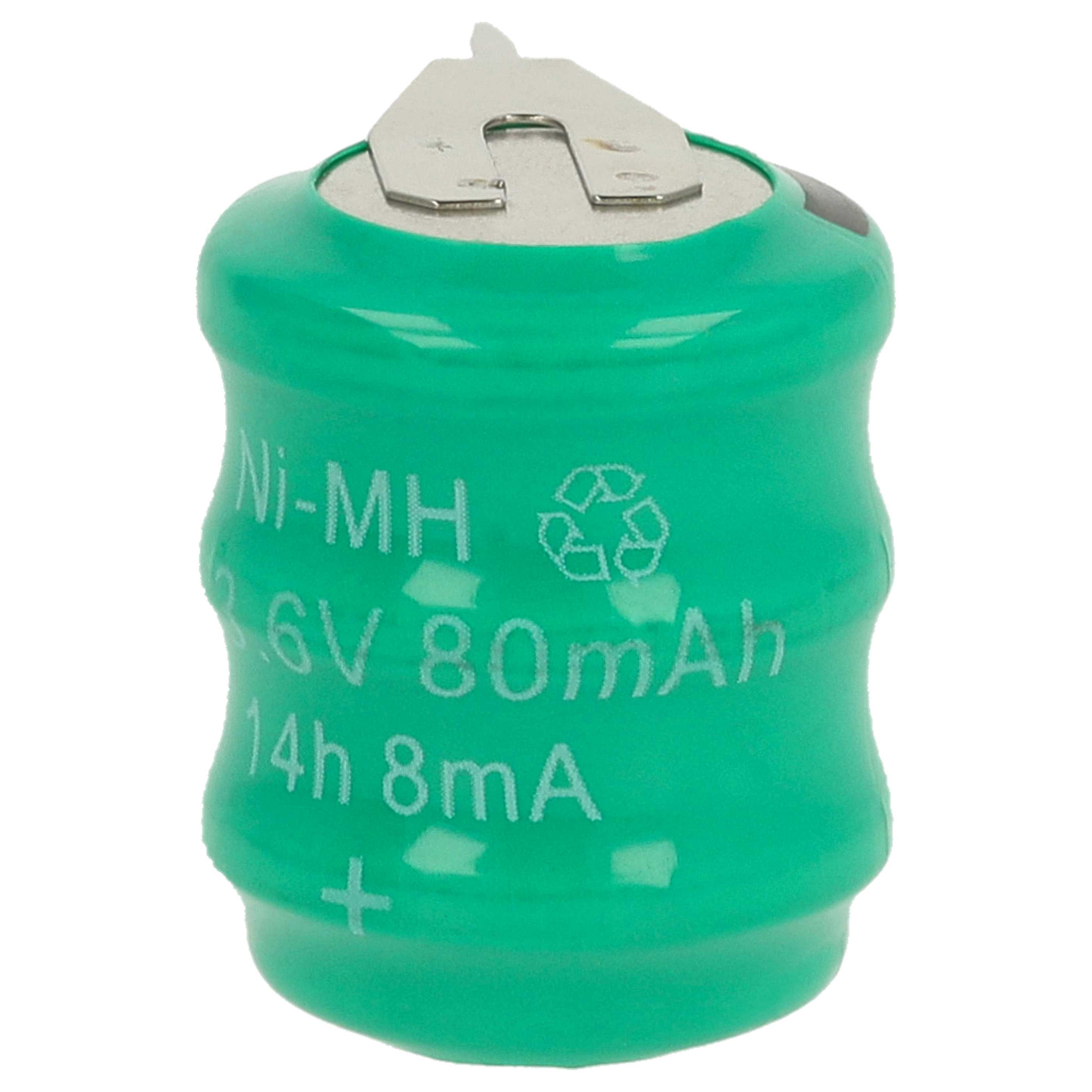 5x Button Cell Battery Type 3/V80H 2 Pins for Model Building Solar Lamps etc. - 80 mAh 3.6 V NiMH