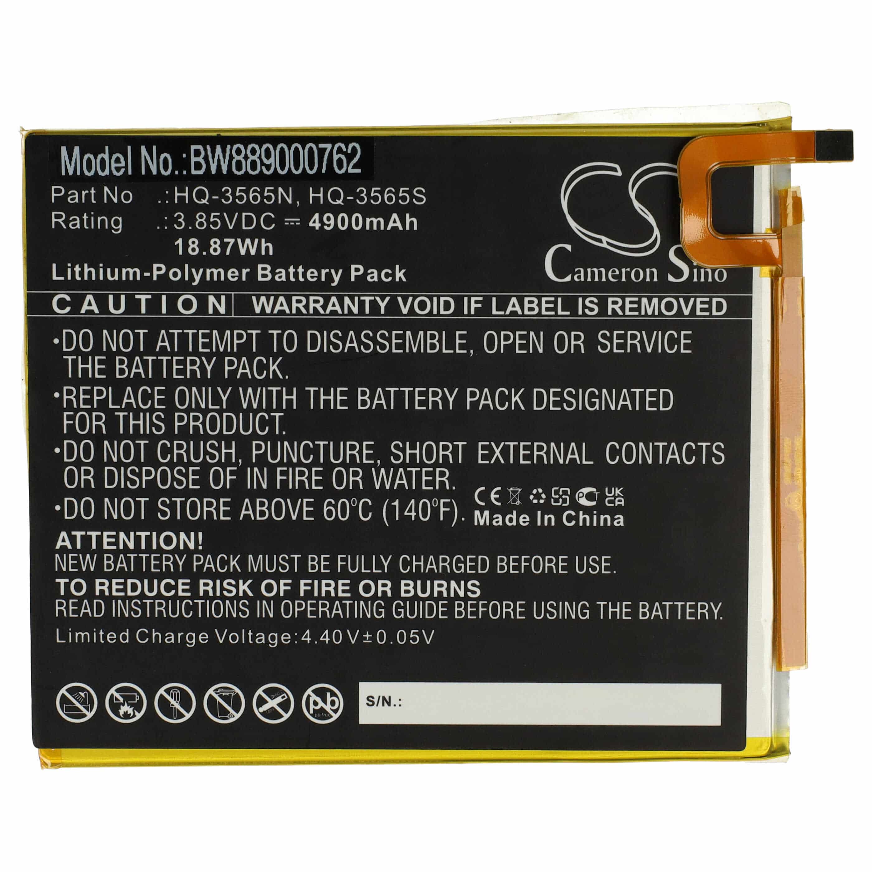 Tablet-Akku als Ersatz für Samsung HQ-3565S, HQ-3565N - 4900mAh 3,85V Li-Polymer