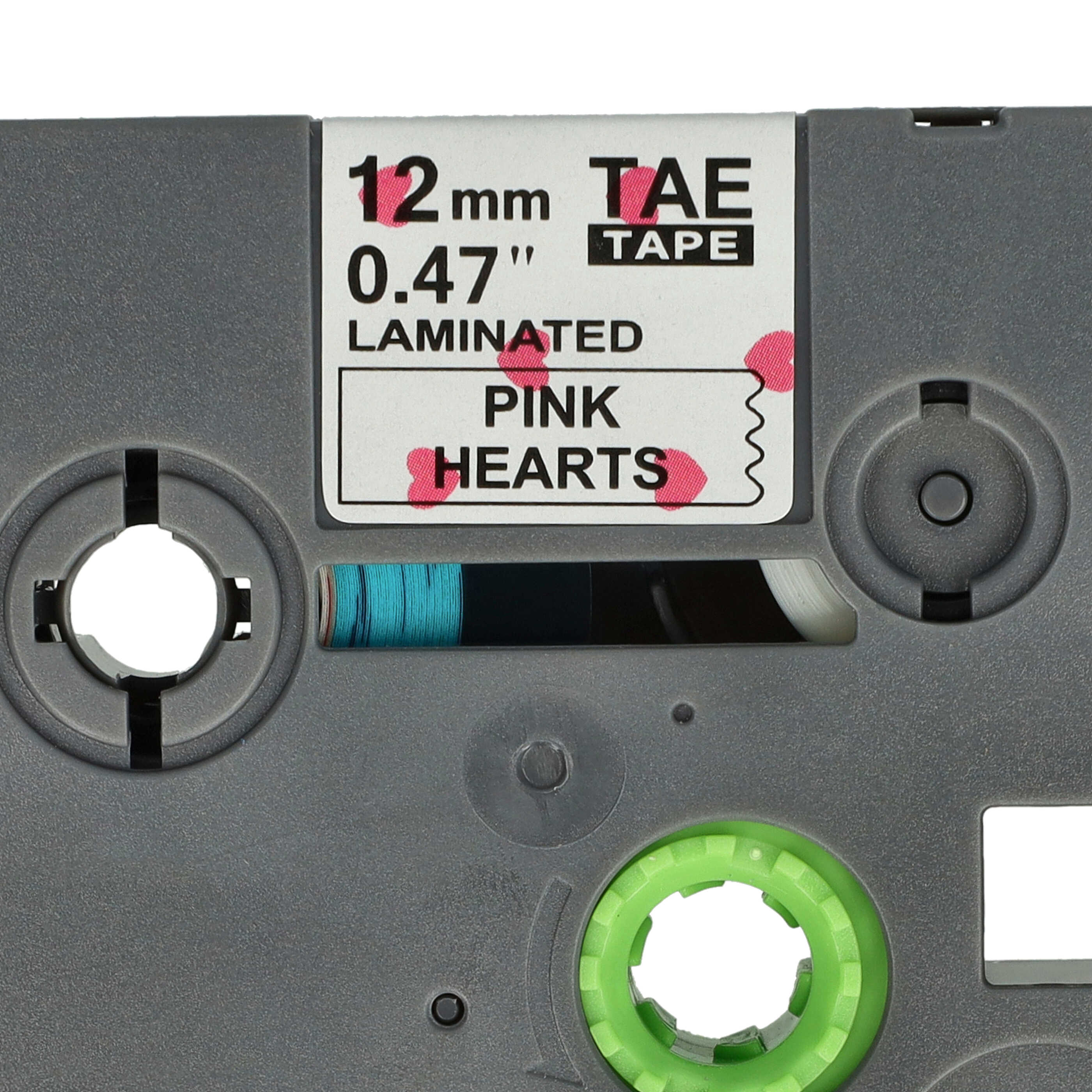 Schriftband als Ersatz für Brother TZe-MPPH31 - 12mm Schwarz auf Weiß m. rosa Herzen