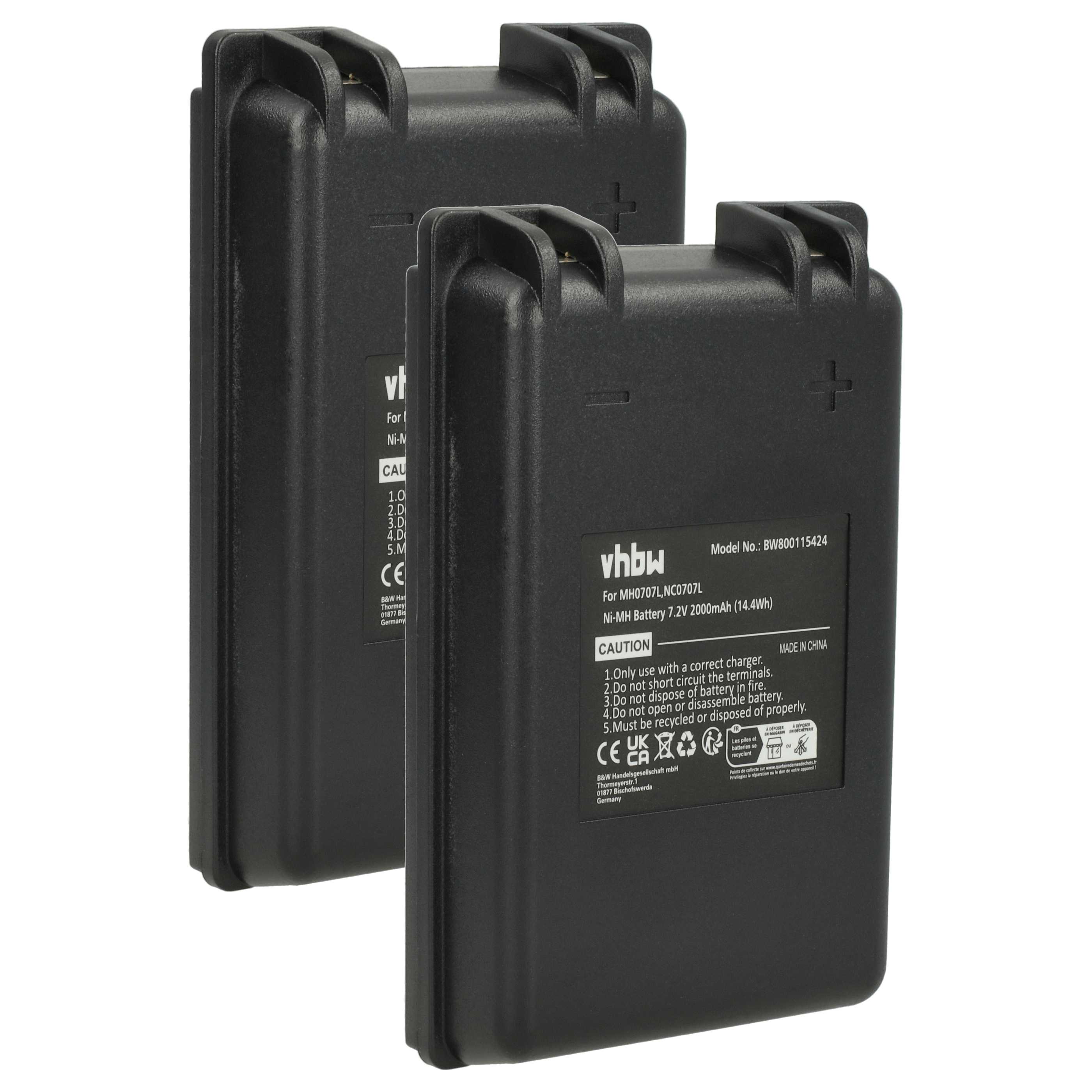 Battery (2 Piece) as Replacement for Autec MH0707L, NC0707L Remote Control - 2000 mAh 7.2 V NiMH
