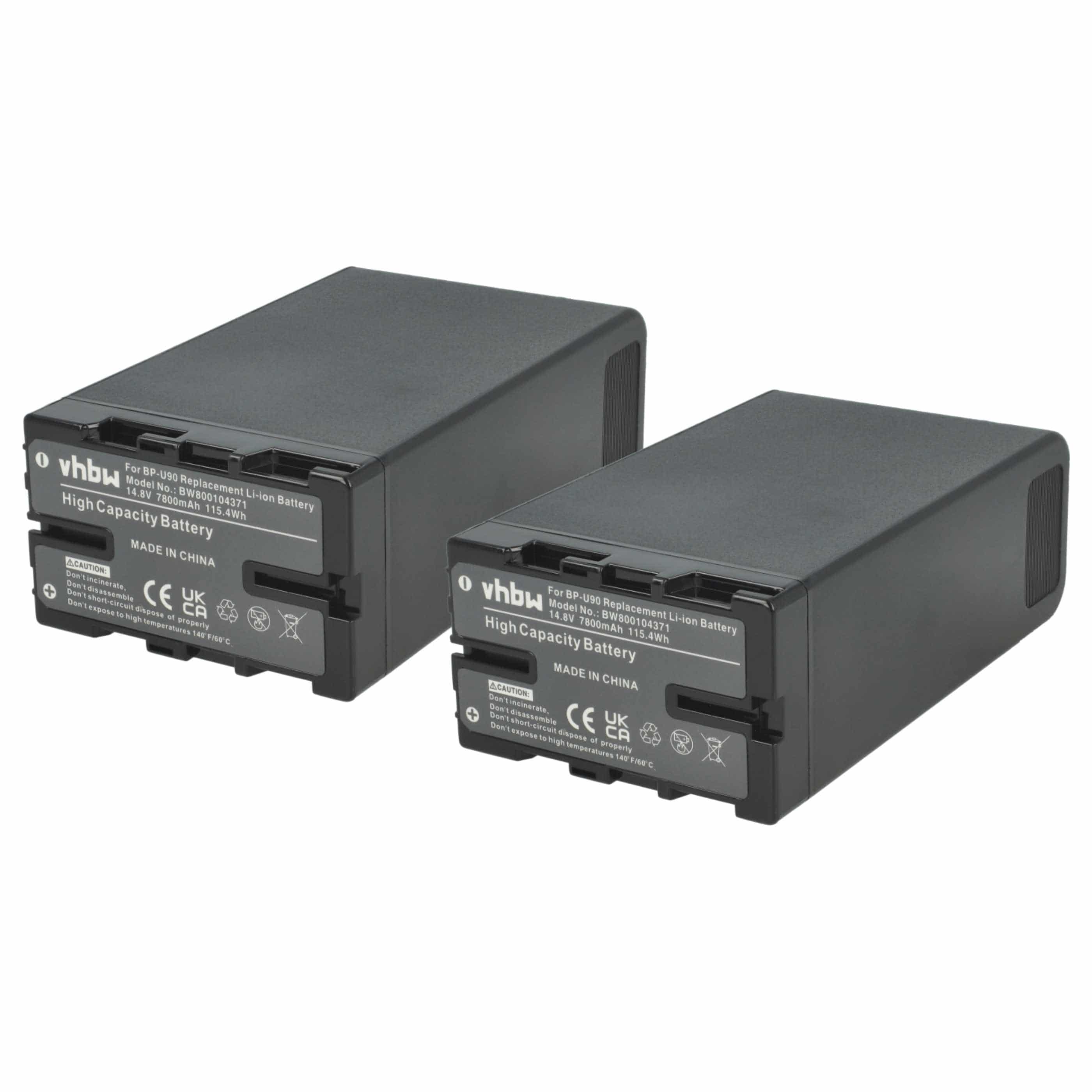 Videocamera 2x Battery replaces Sony BP-U90, BP-U60, BP-U30, BP-U95 - 7800 mAh 14.8 V Li-Ion