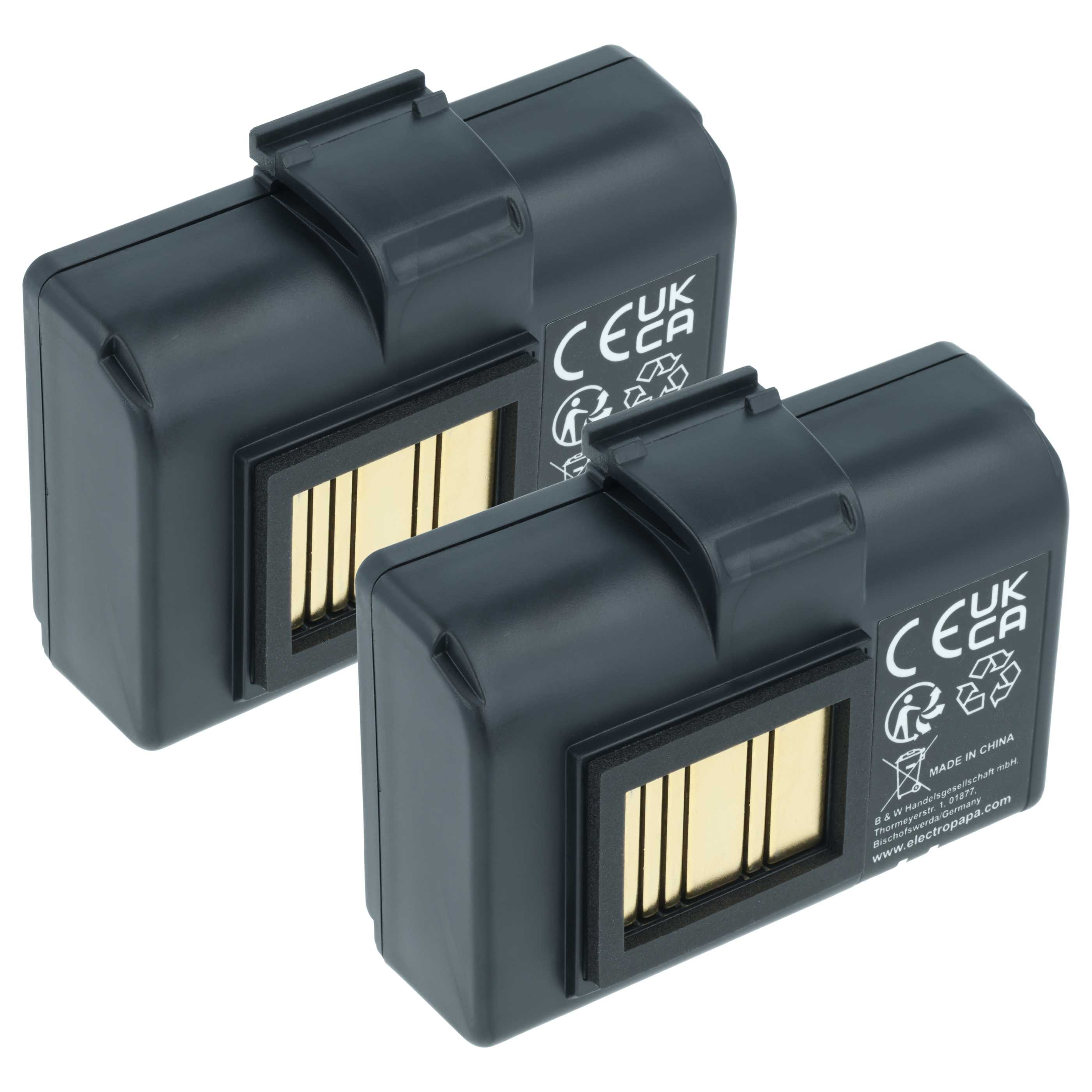Printer 2x Battery replaces Zebra AT16004, BTRY-MPP-34MA1-01, BTRY-MPP-34MAHC1-01 - 2600 mAh 7.4 V Li-Ion