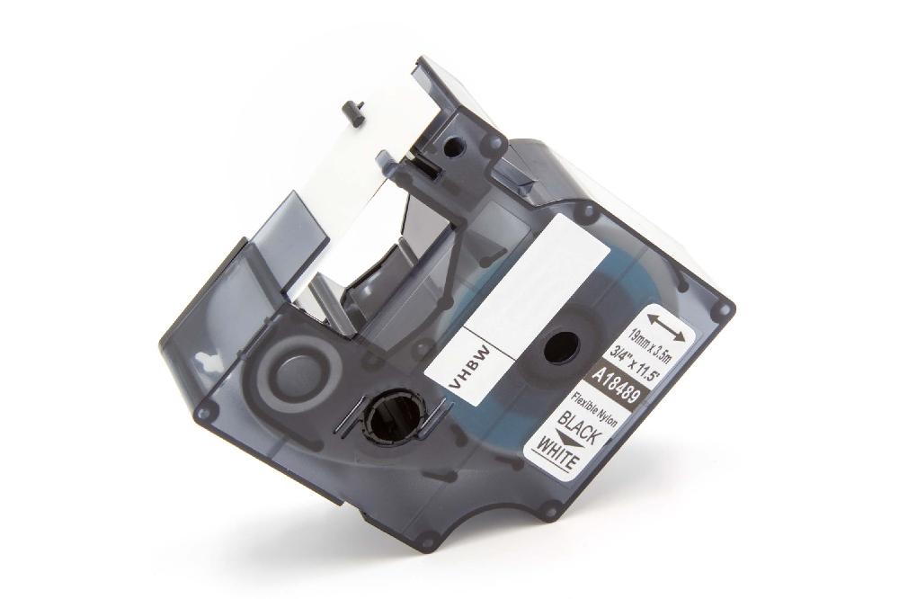 Cassetta nastro sostituisce Dymo 18489 per etichettatrice Tyco 19mm nero su bianco, nylon