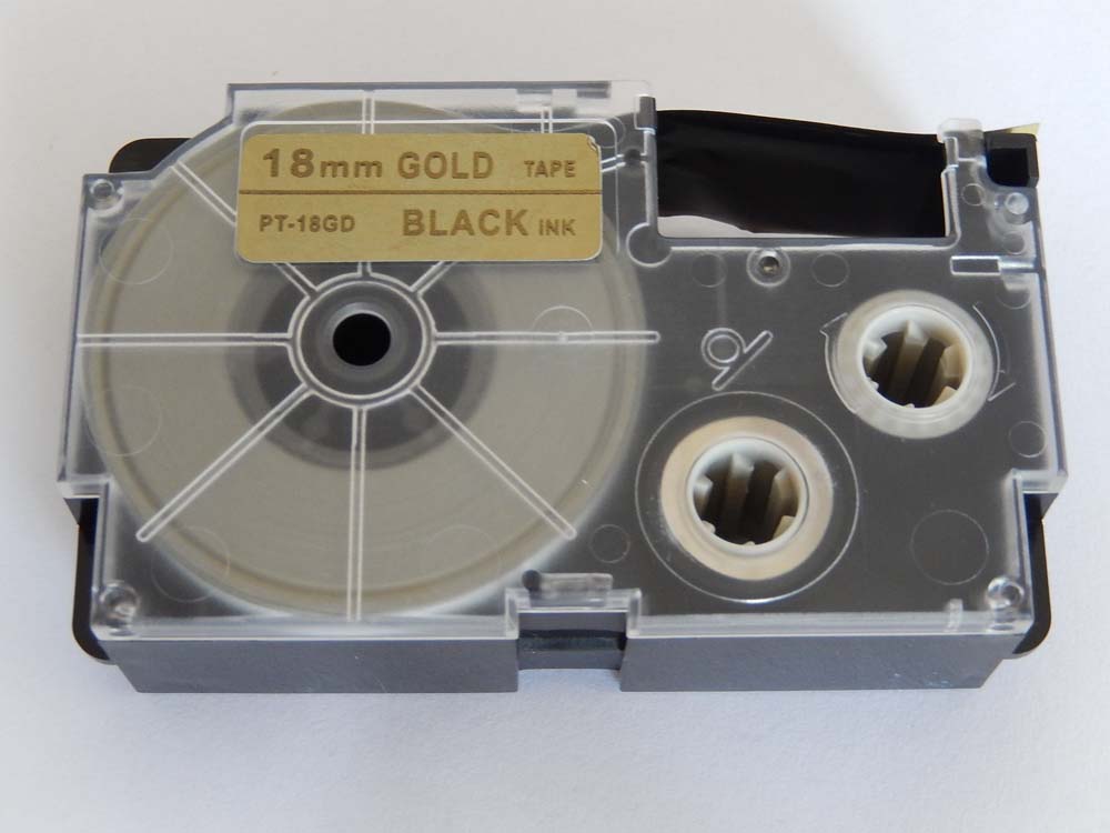 Schriftband als Ersatz für Casio XR-18GD, XR-18GD1 - 18mm Schwarz auf Gold, pet+ RESIN