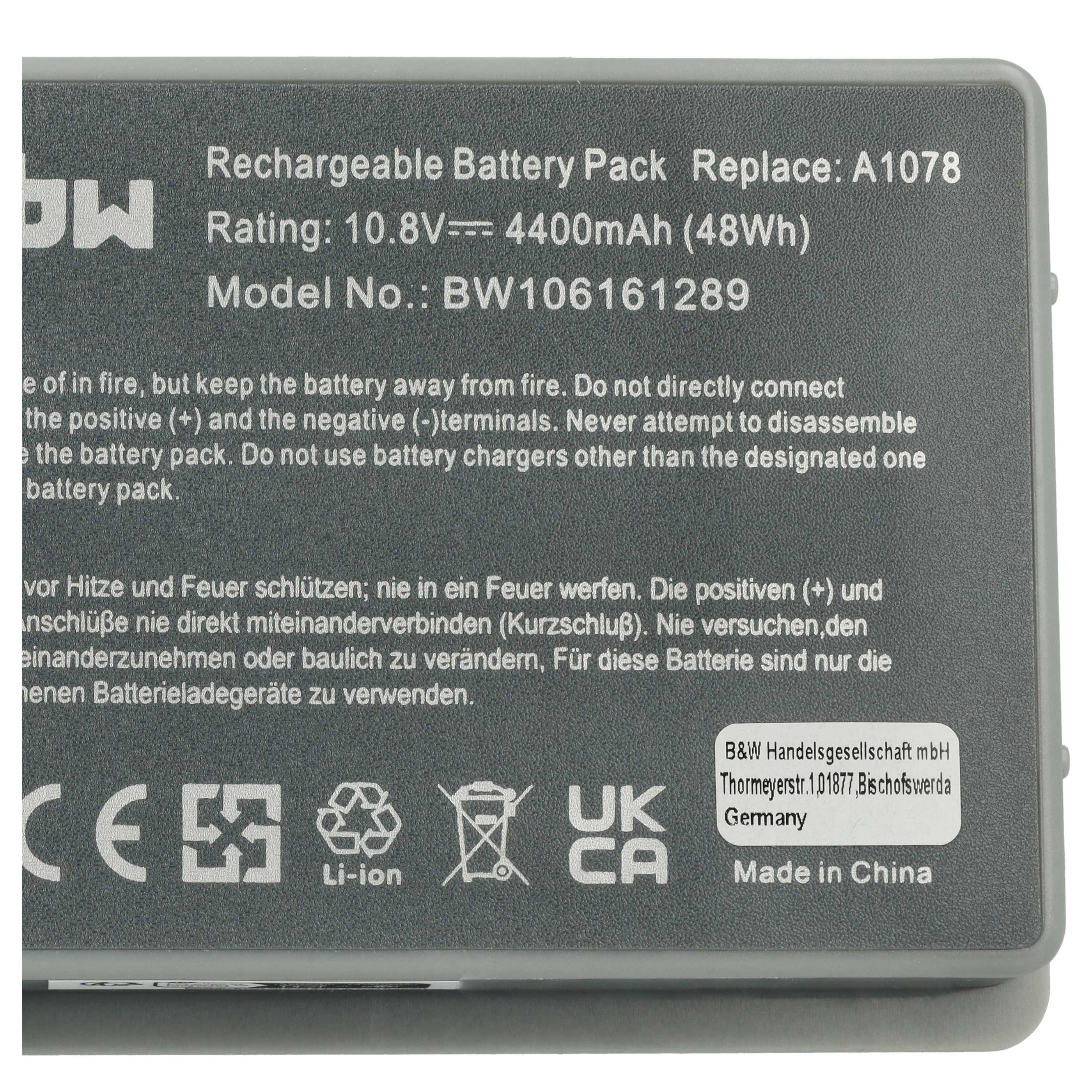 Notebook-Akku als Ersatz für Apple M9325G/A, A1148, A1045, A1078, M9325 - 4400mAh 10,8V Li-Ion, anthrazit-grau