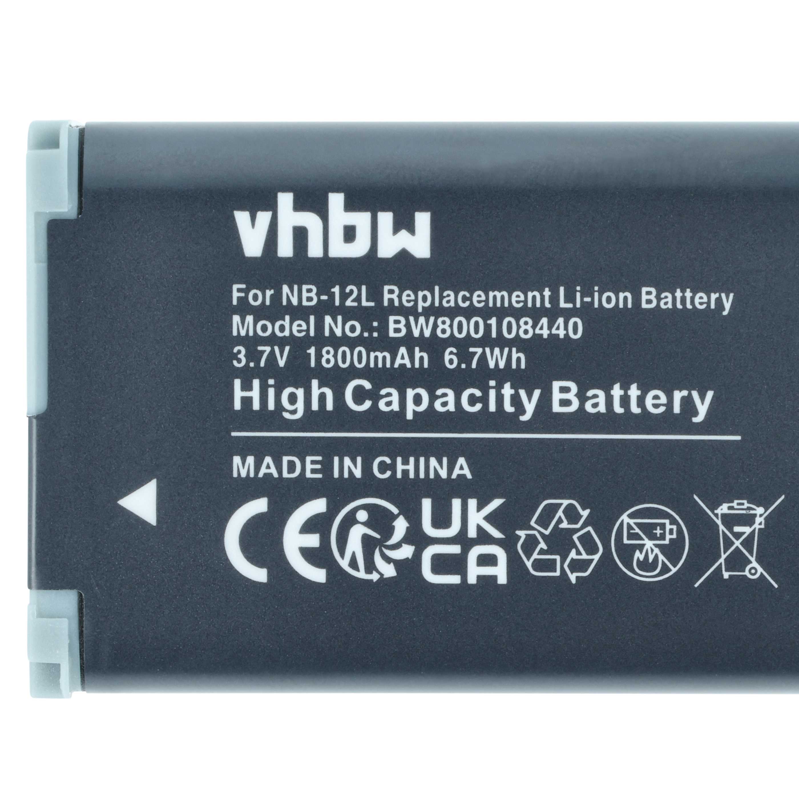 Battery replaces Canon NB-12L - 1800mAh, 3.7V, Li-Ion