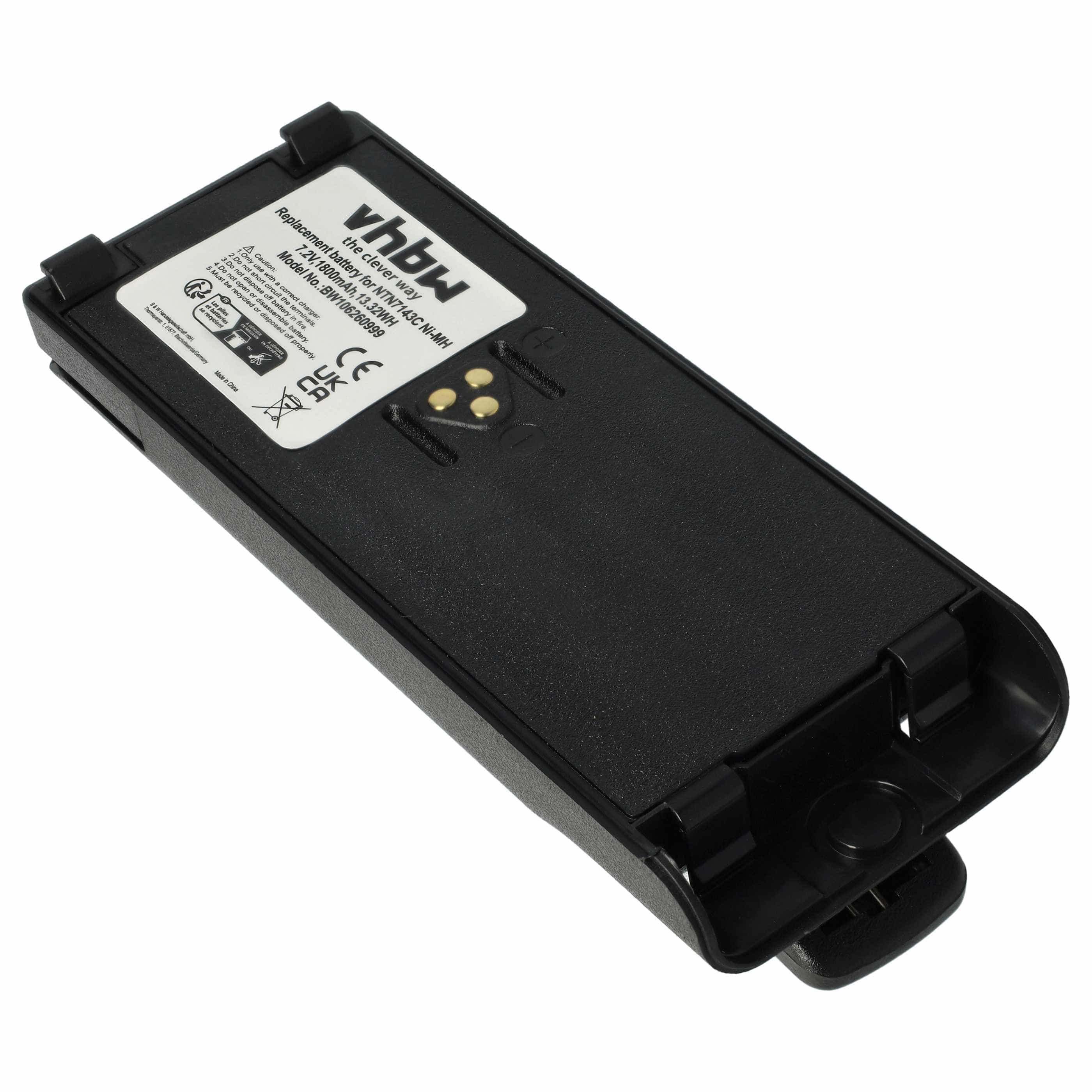 Radio 5x Battery replaces Motorola NTN7143B, NTN7143C, NTN7143A, NTN7143 - 1800 mAh 7.5 V NiMH + Belt Clip