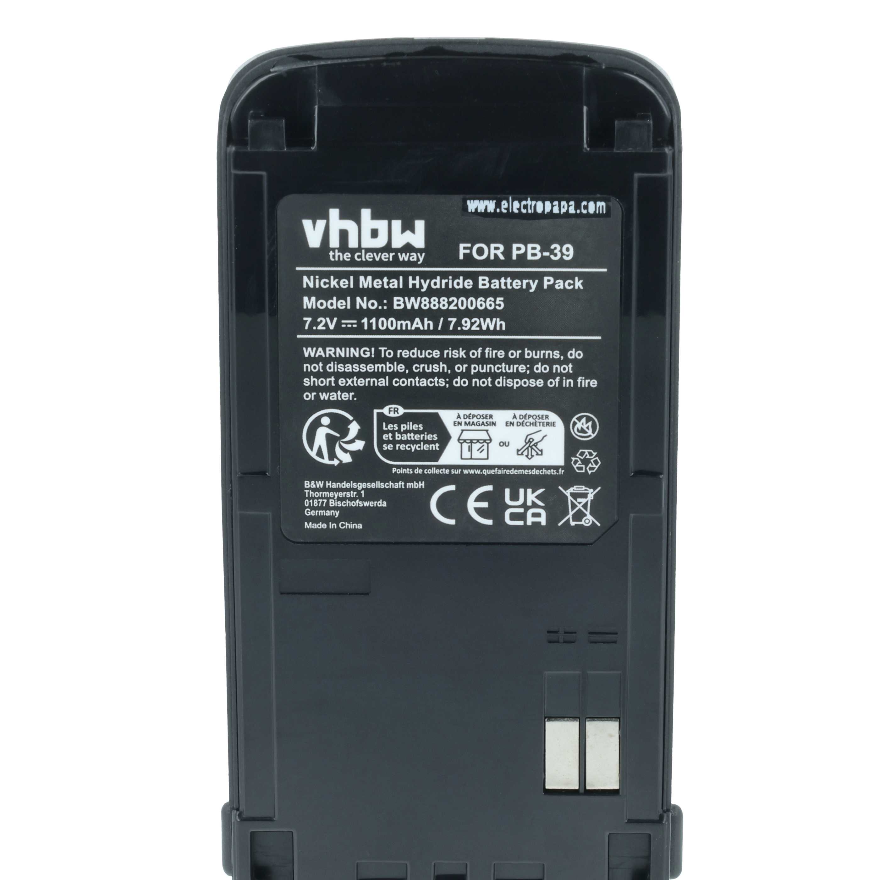 Akumulator do radiotelefonu zamiennik Kenwood PB-39H, PB-39, PB-38 - 1100 mAh 7,2 V NiMH + klips na pasek