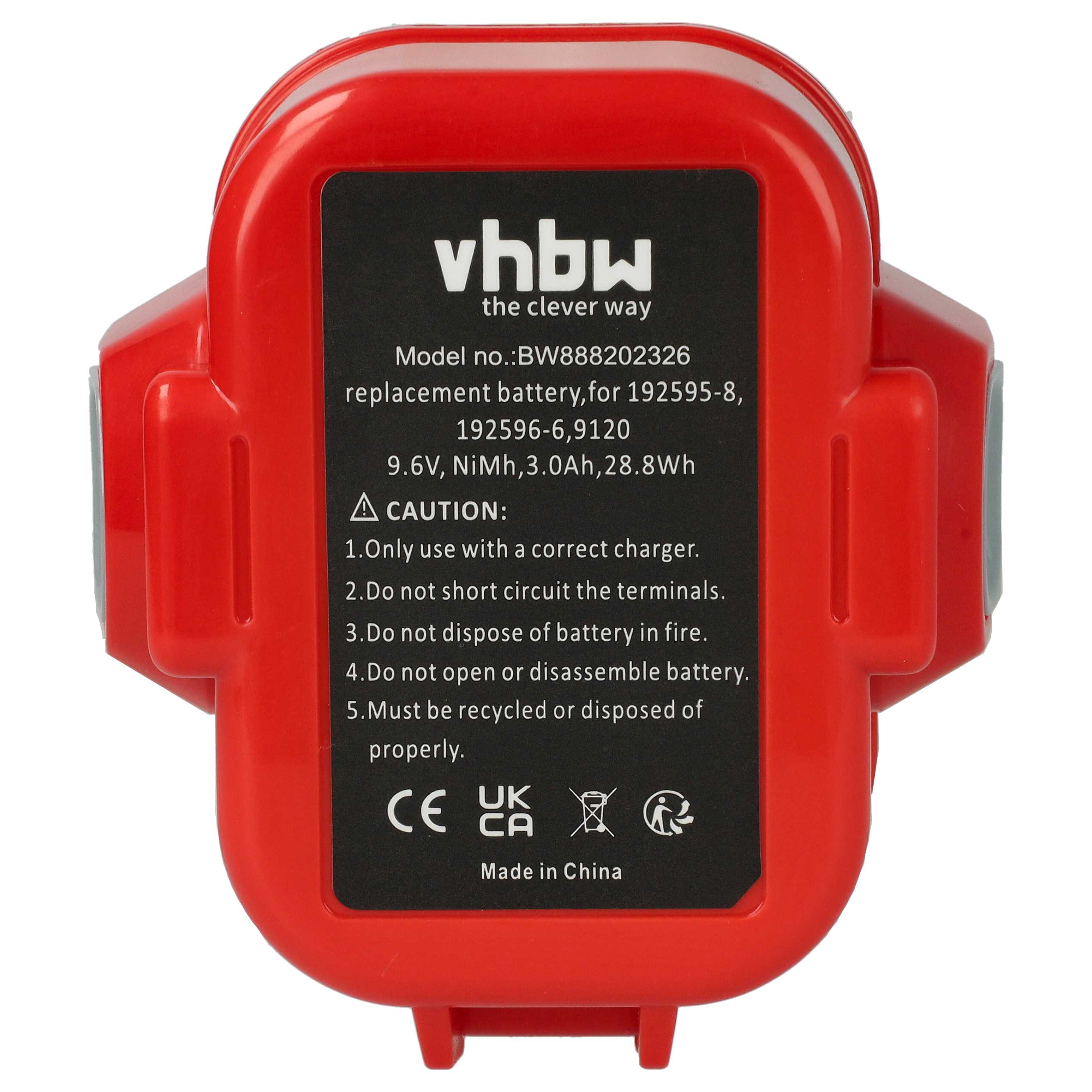 Battery replaces Makita 192638-6, 192596-6, 192697-A, 192595-8 Electric Power Tool - 3000 mAh, 9.6 V, NiMH
