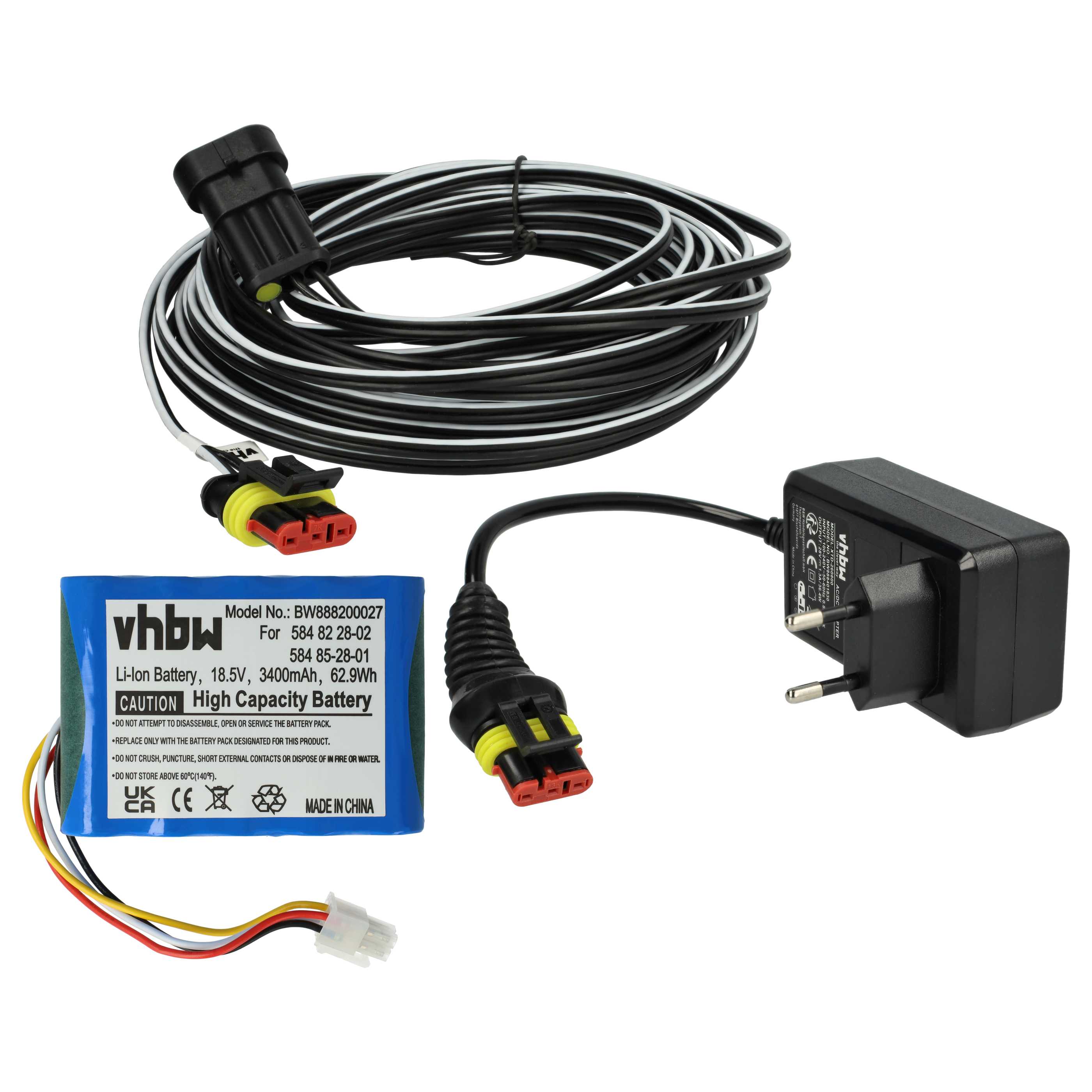 1x zasilacz, 1x akumulator 3400 mAh, 1x kabel do robota McCulloch zamiennik Gardena 00057-98.251.01