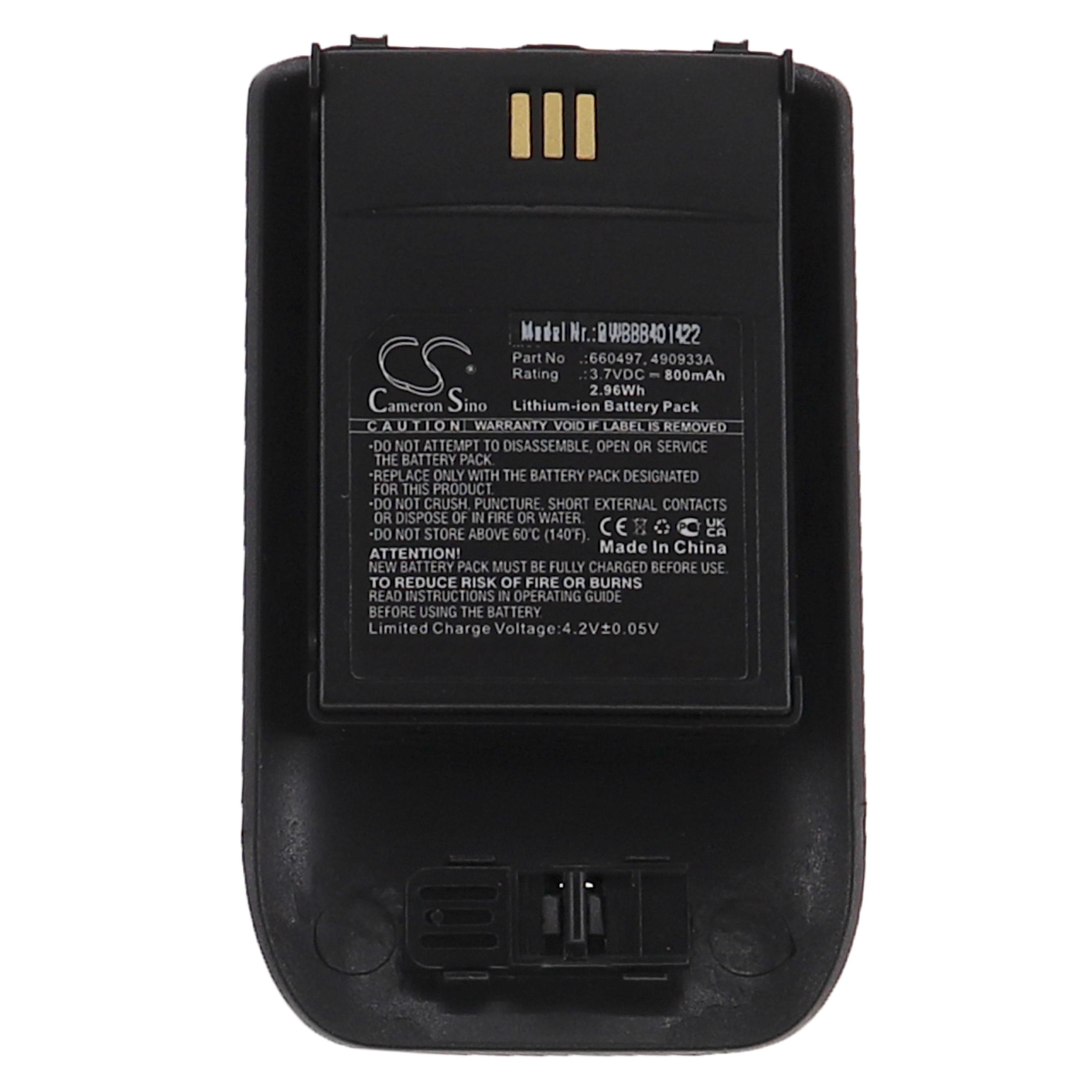 Batterie remplace Ascom 490933A, 660497 pour téléphone - 800mAh 3,7V Li-ion