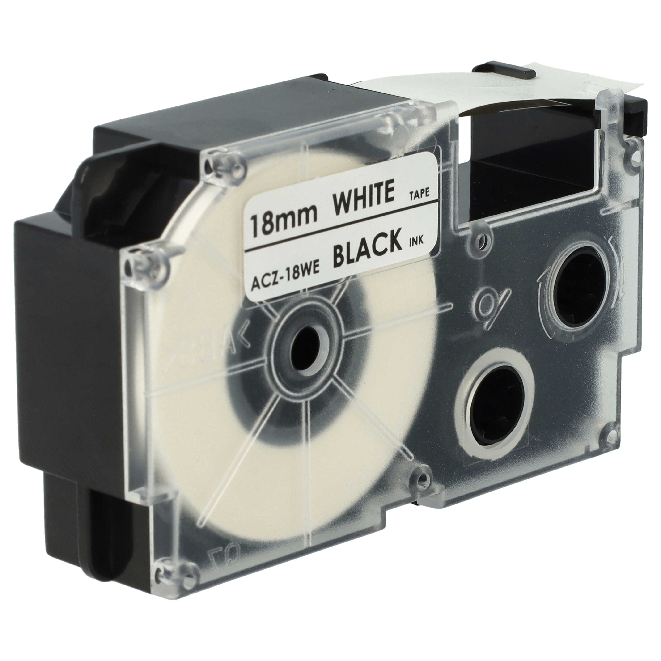 Cassetta nastro sostituisce Casio XR-18WE, XR-18WE1 per etichettatrice Casio 18mm nero su bianco, pet+ RESIN