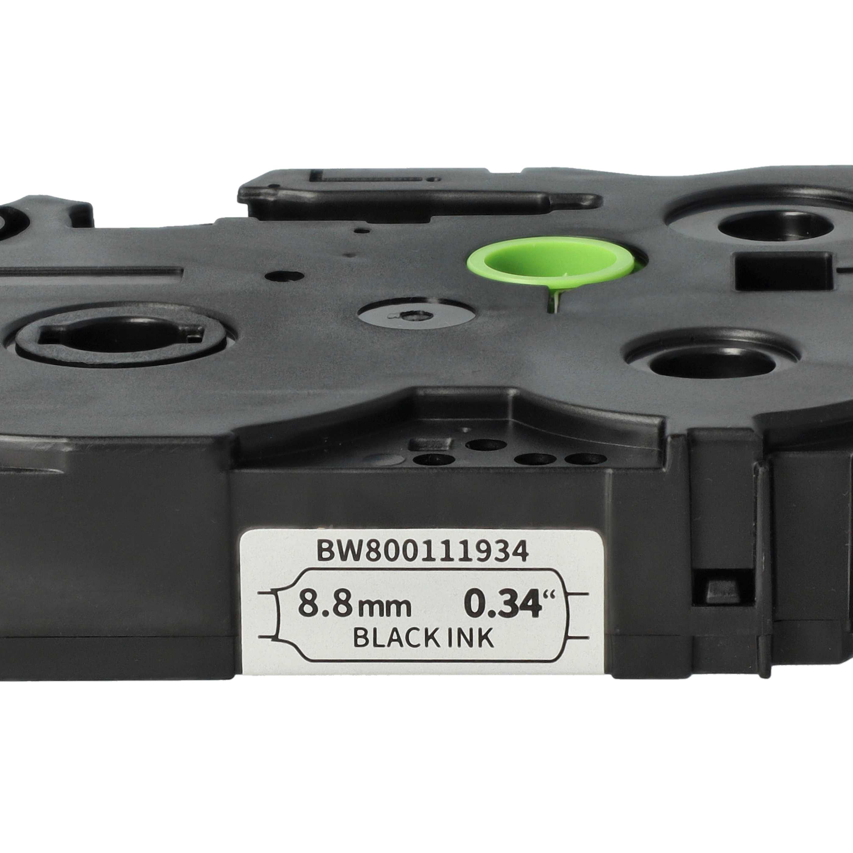 5x Label Tape replaces Brother HSE-221 - Black to White, Heat Shrink Tape, 8.8 mm