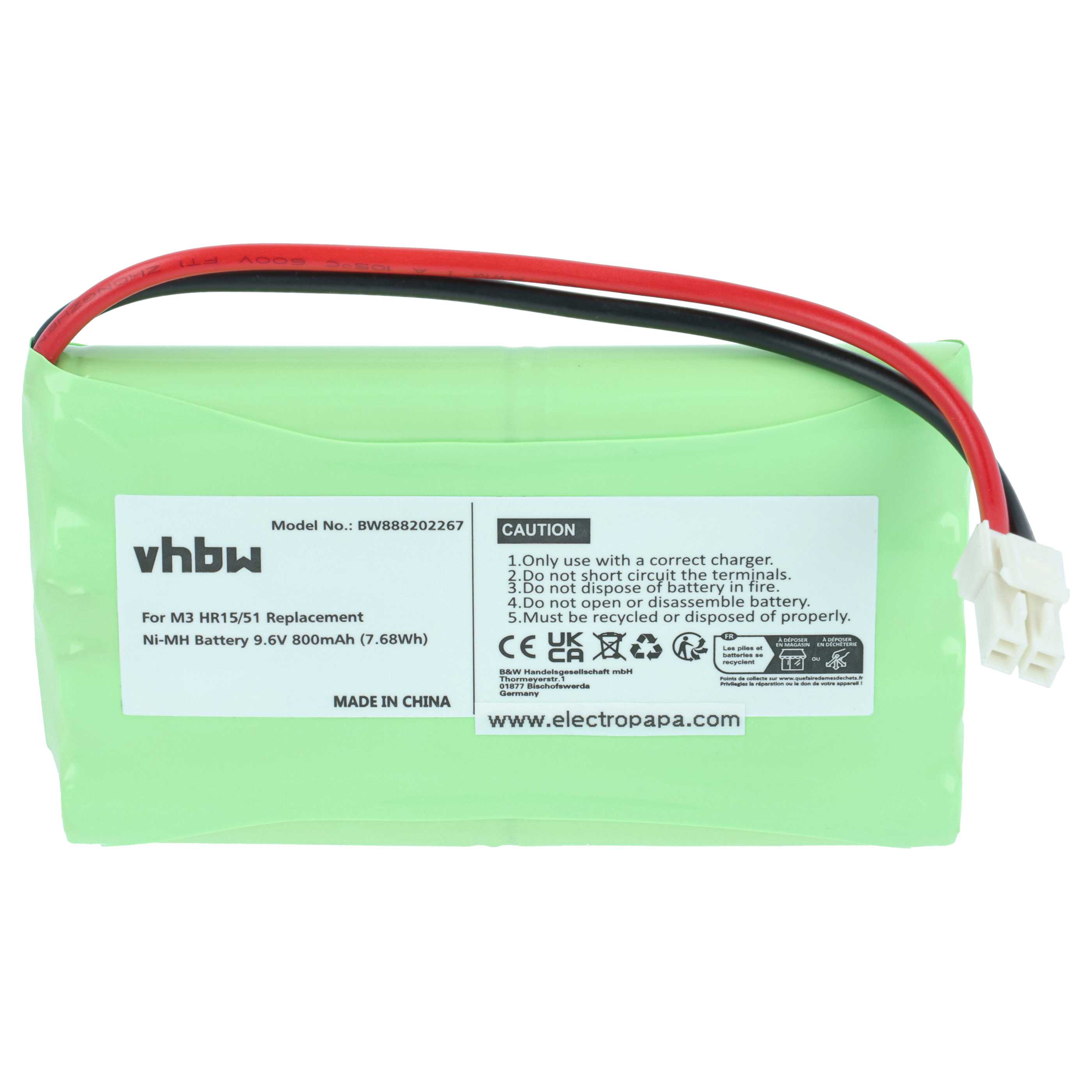 Batería reemplaza Polargos S1512 para diversos dispositivos (800 mAh, 9,6 V, NiMH)