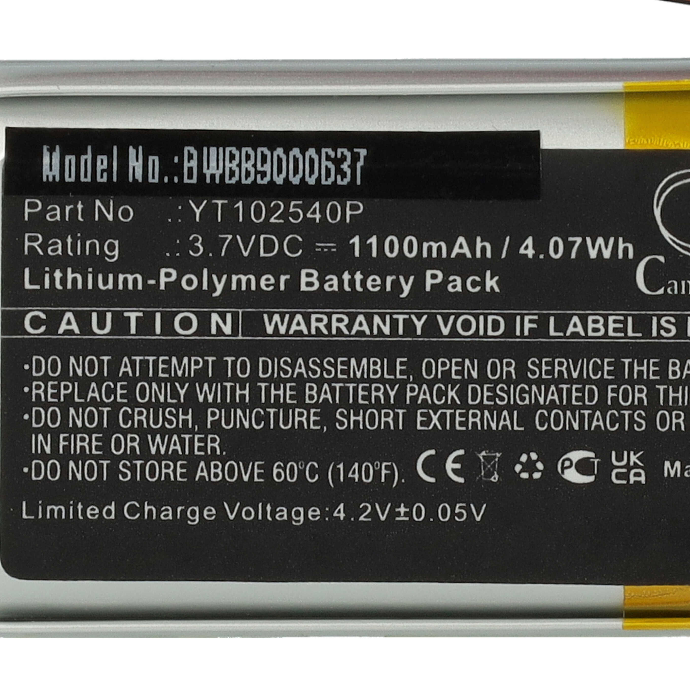 Batería reemplaza Sena YT102540P para auriculares Sena - 1100 mAh 3,7 V Li-poli