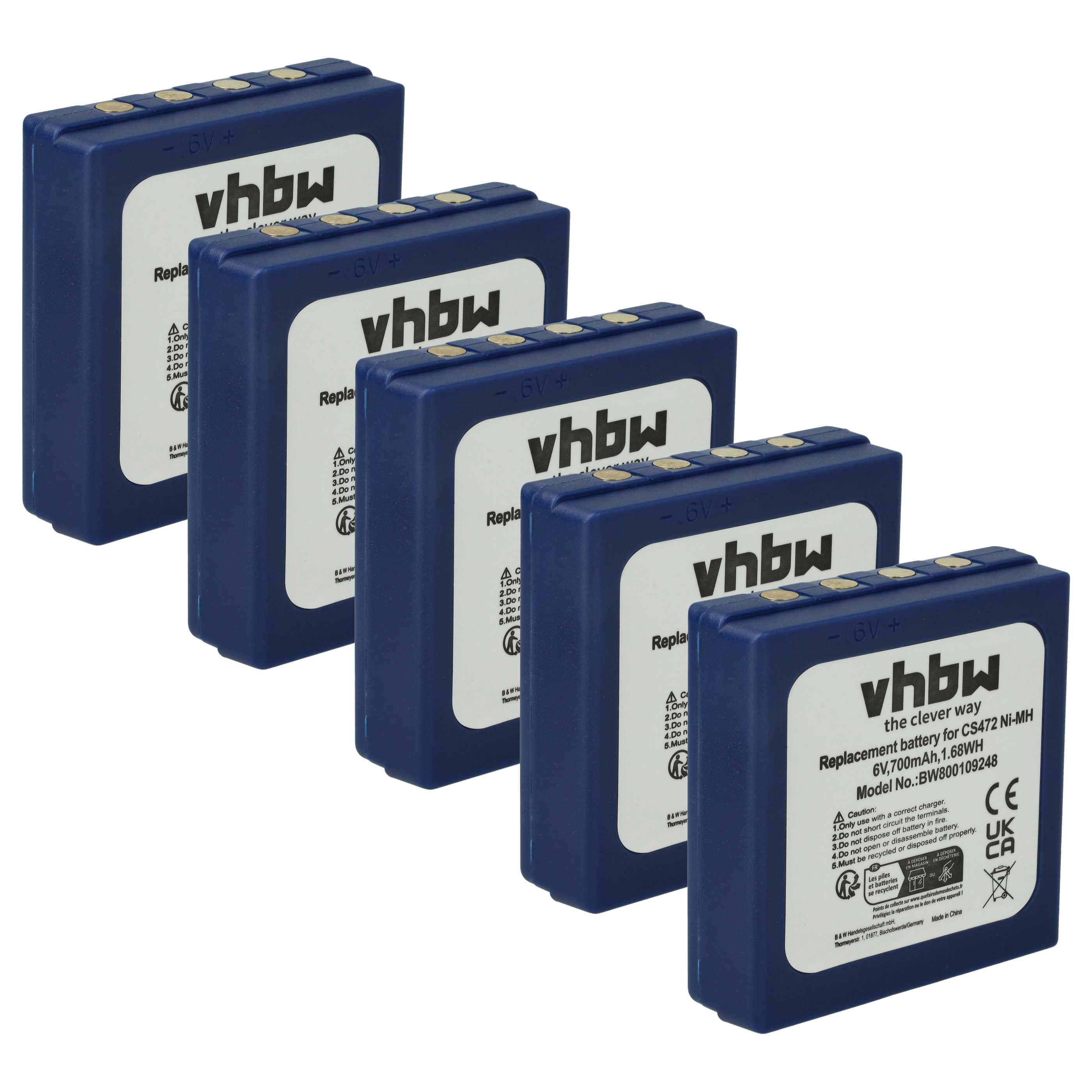 Radio 5x Battery replaces HBC BA222060, BA222061, BA203060, FBFUB03, AF-FUB03M, KH68302500 - 700 mAh 6 V NiMH
