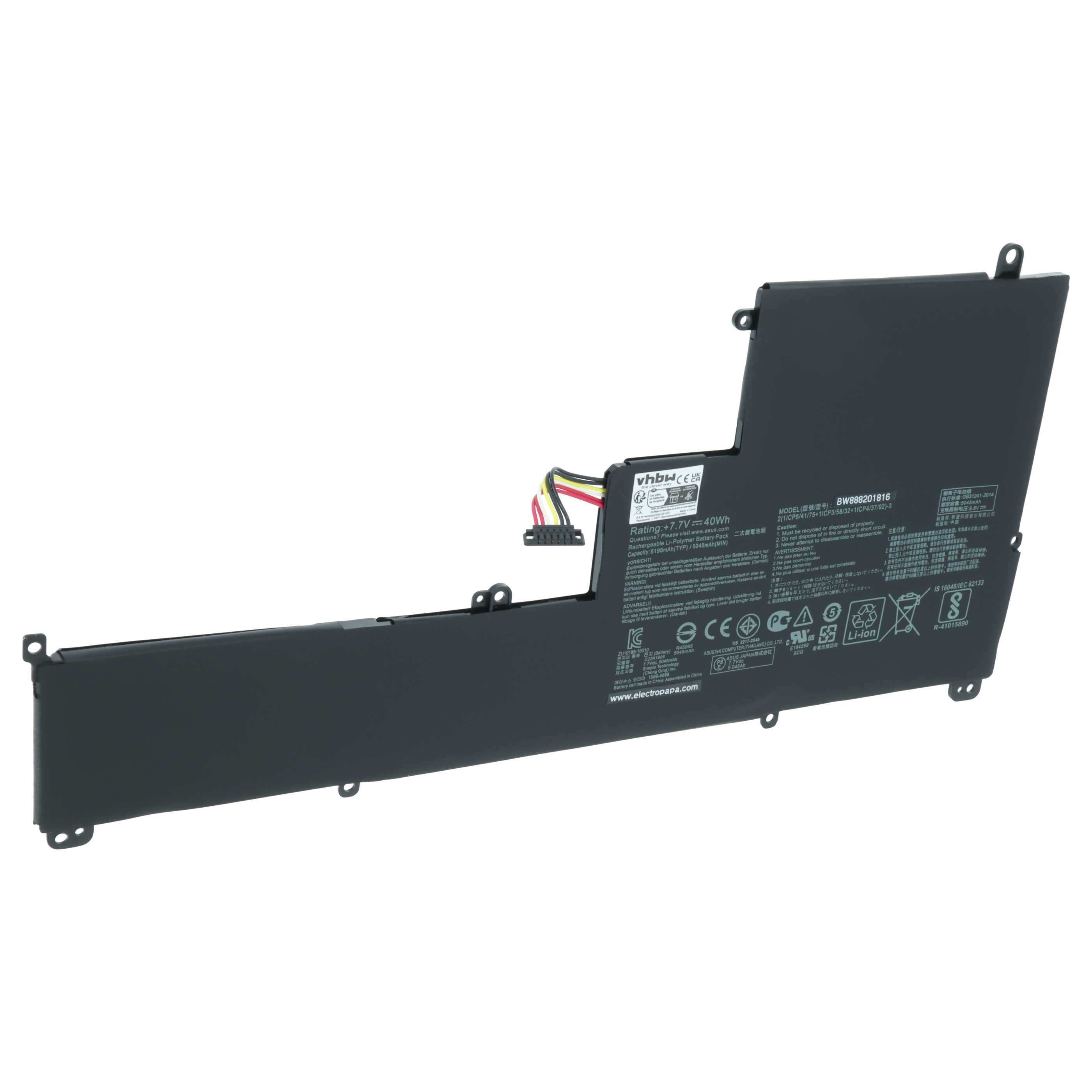 Batteria sostituisce Asus C23N1606, 0B200-02210000, 0B200-02210100 per notebook - 5050mAh 7,7V Li-Poly