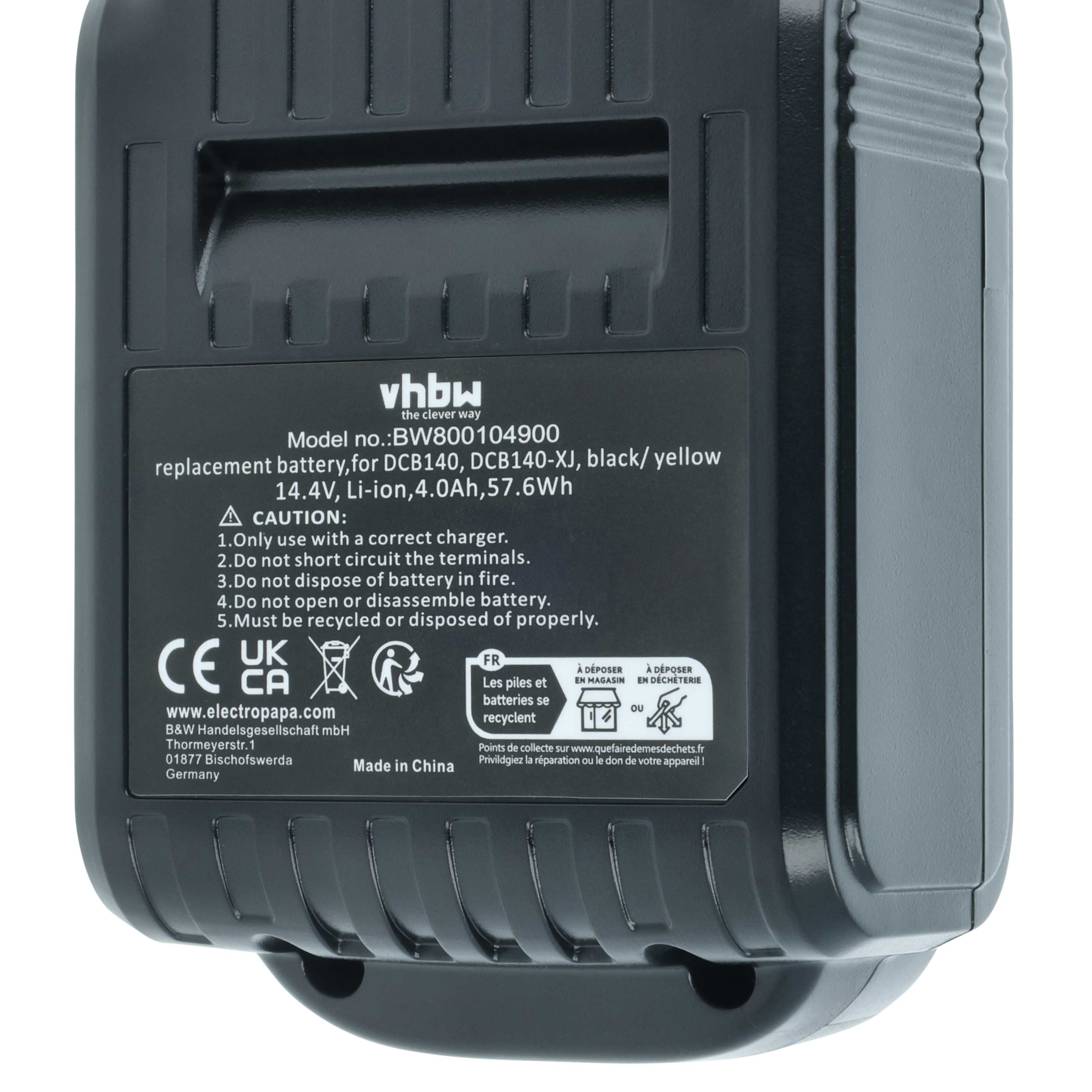 Batteria sostituisce Dewalt DCB142, DCB141, DCB140-XJ, DCB140, DCB-141-XJ per attrezzo - 4Ah 14,4V Li-Ion