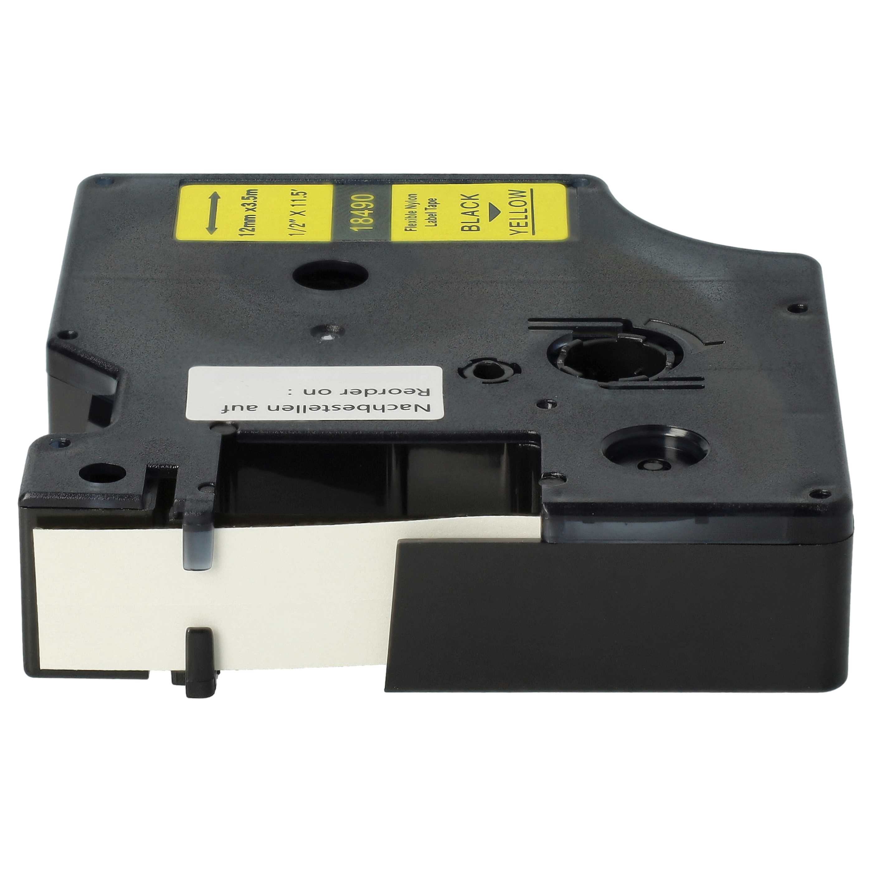 Label Tape replaces Dymo 18490 - 12 mm Black to Yellow, Nylon