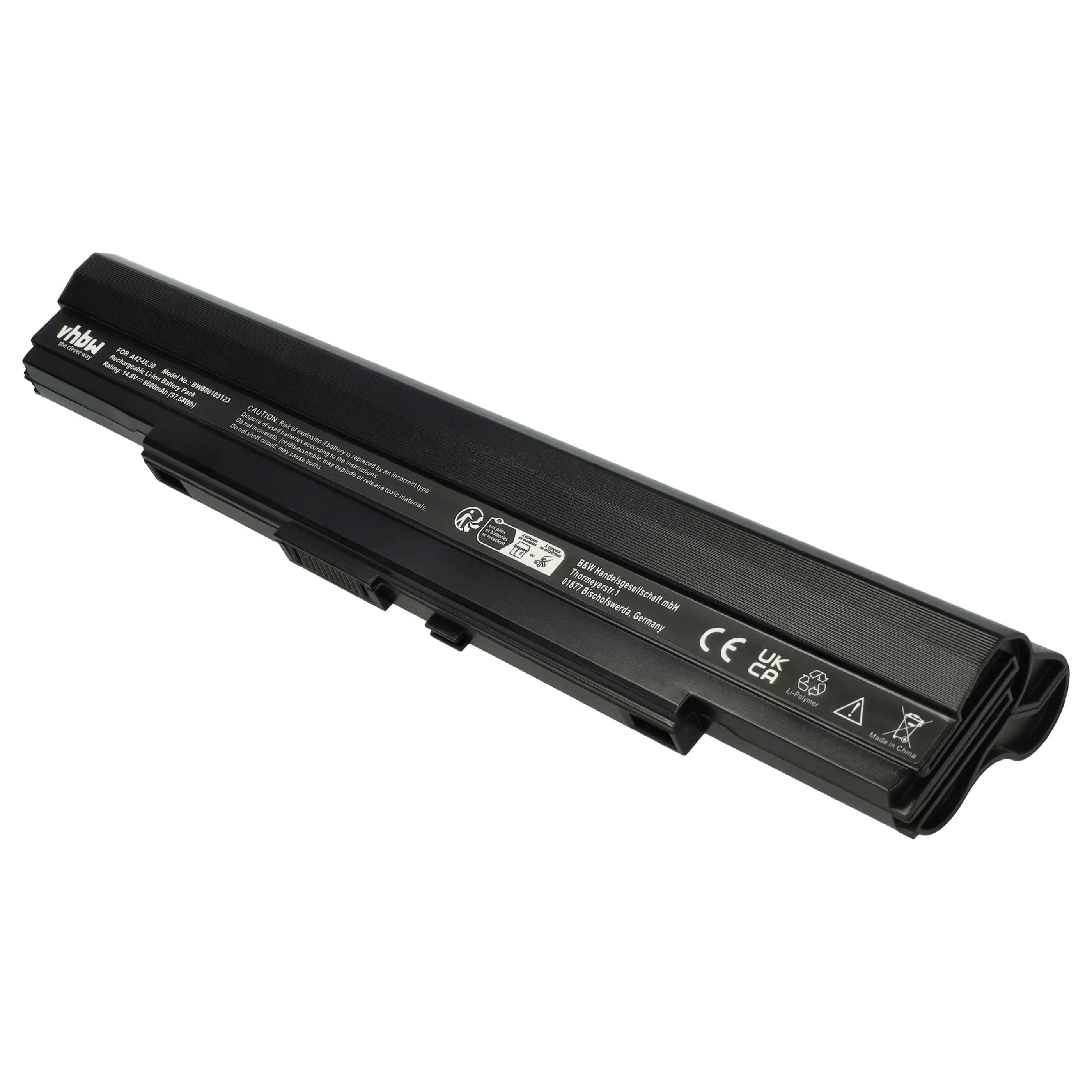 Batería reemplaza Asus A42-UL50, A42-UL30, A31-UL30 para notebook Asus - 6600 mAh 14,8 V Li-Ion negro