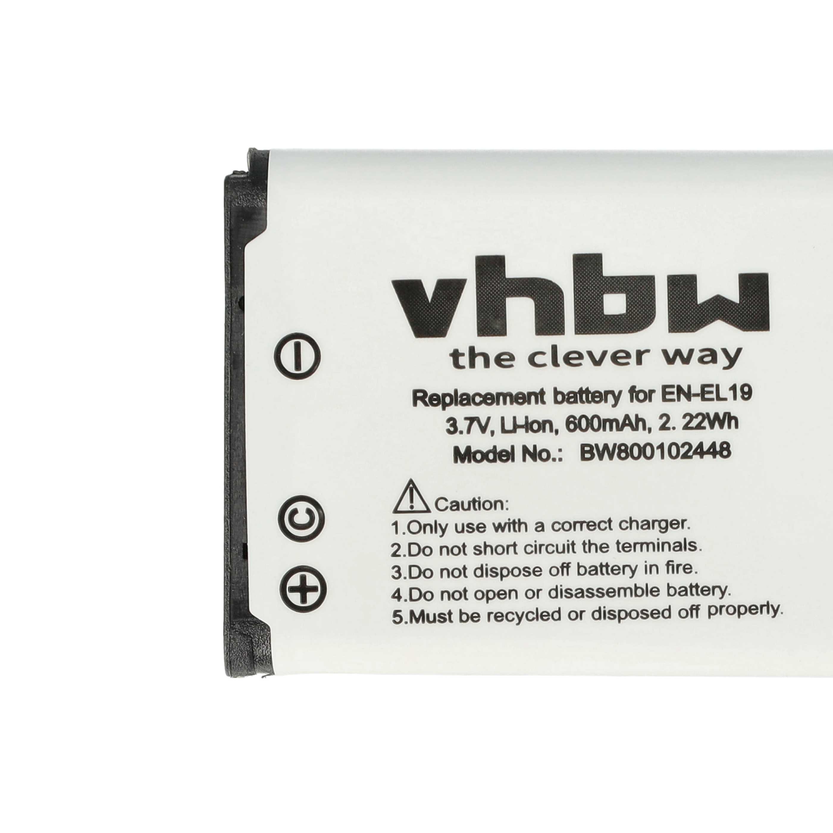 3x Battery replaces Nikon EN-EL19 - 600mAh, 3.7V, Li-Ion