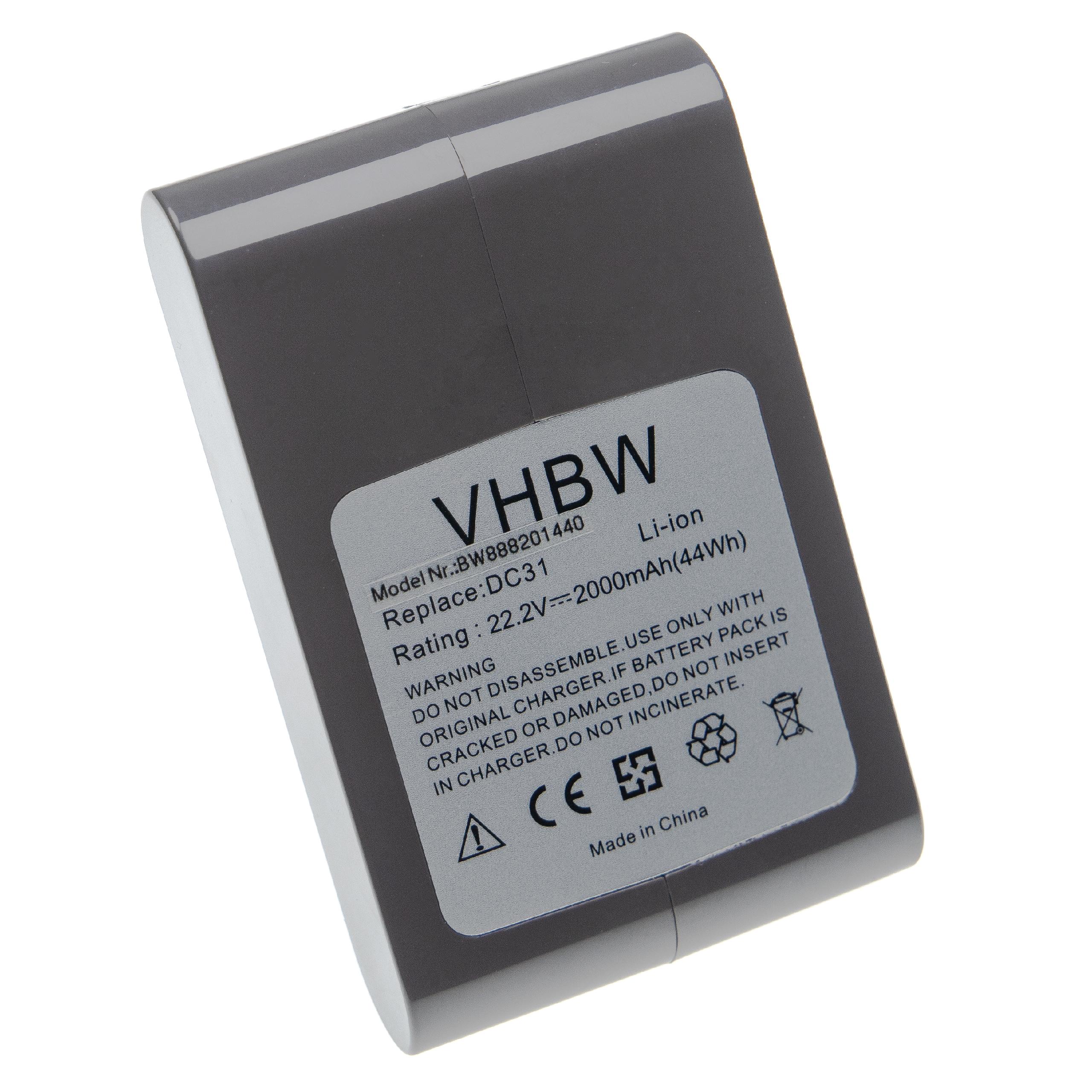 Batterie remplace Dyson 17083-5010, 17083-3009, 17083-3511 pour aspirateur - 2000mAh 22,2V Li-ion, gris